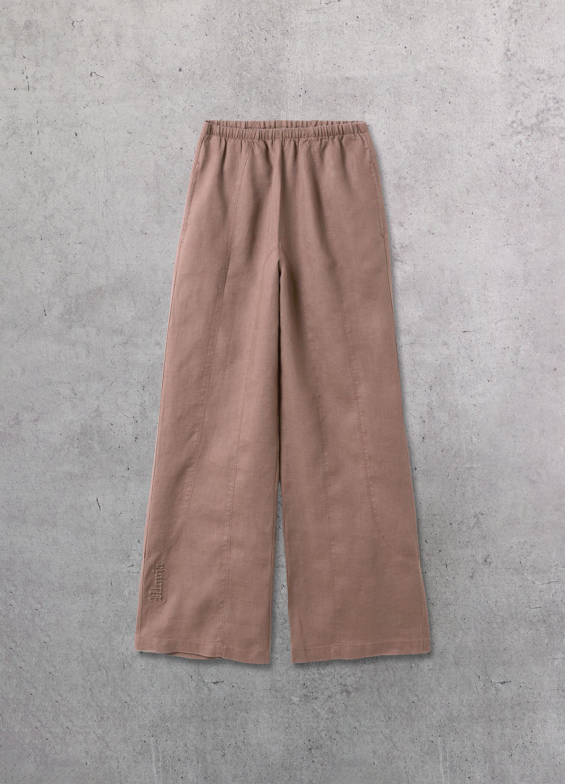 100% Leinen Wide-Leg-Hose in Mocha