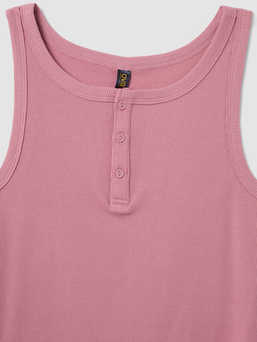Pink ribbed cotton and viscose blend henley vest_2