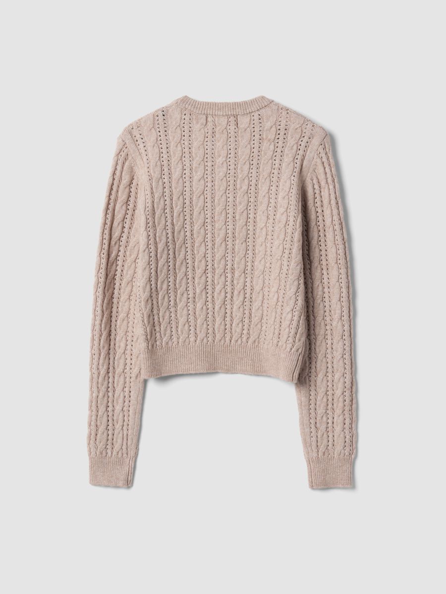 Beige cable-knit wool-blend crew-neck jumper, regular fit_2