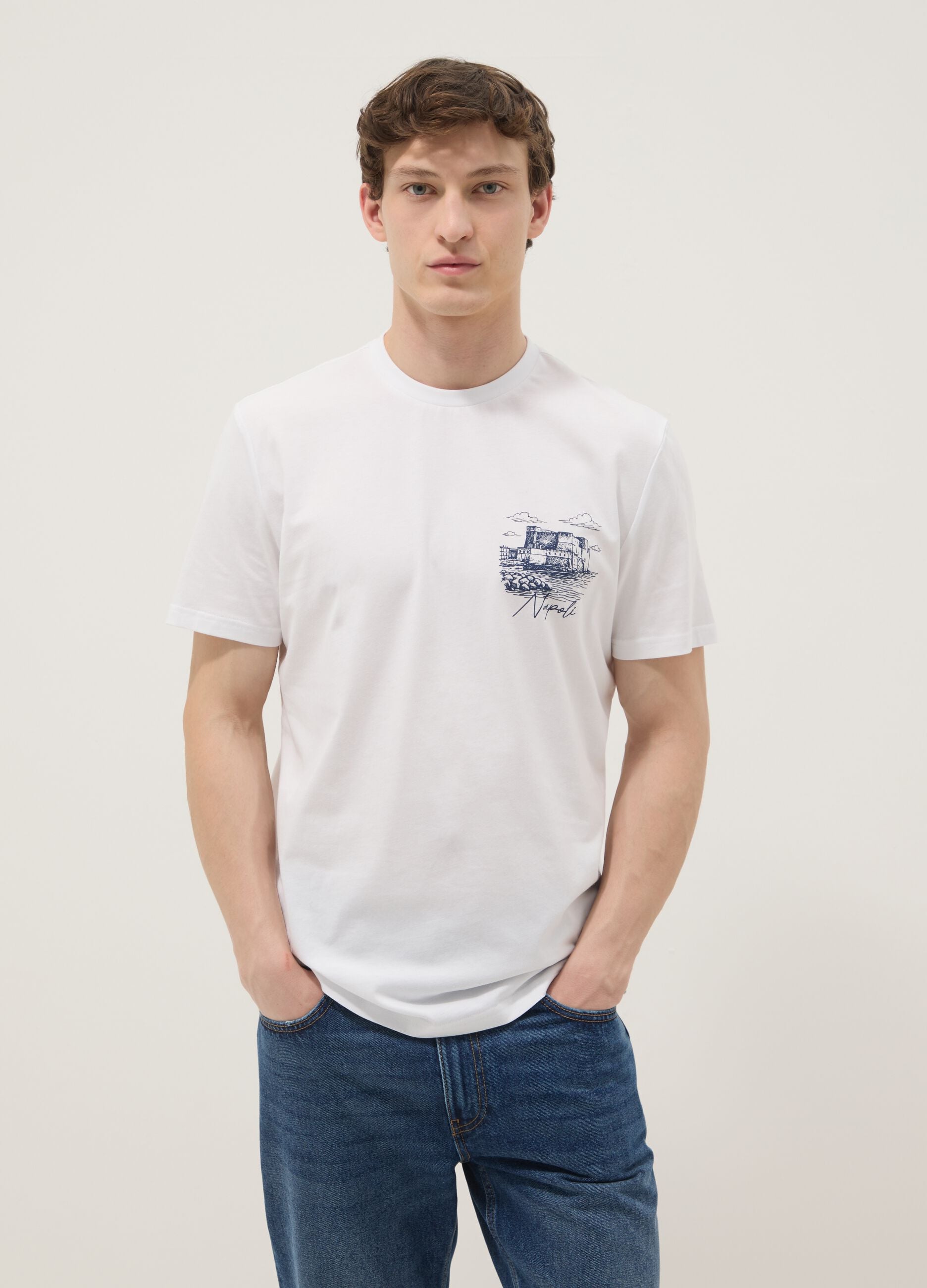 Wei&szlig;es Herren-T-Shirt aus reiner Baumwolle mit kurzen &Auml;rmeln, Regular Fit