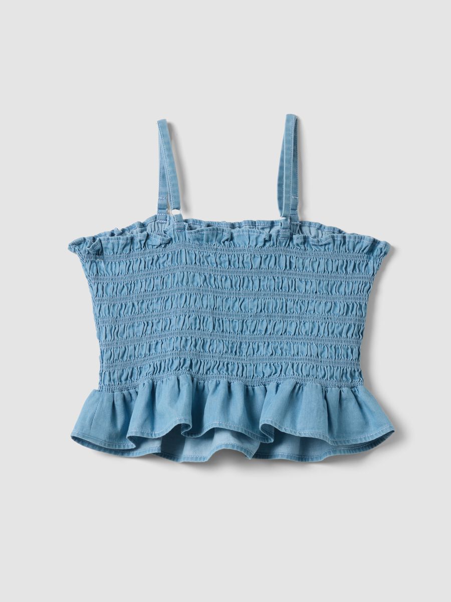 Sky-blue pure cotton top with ruching_1