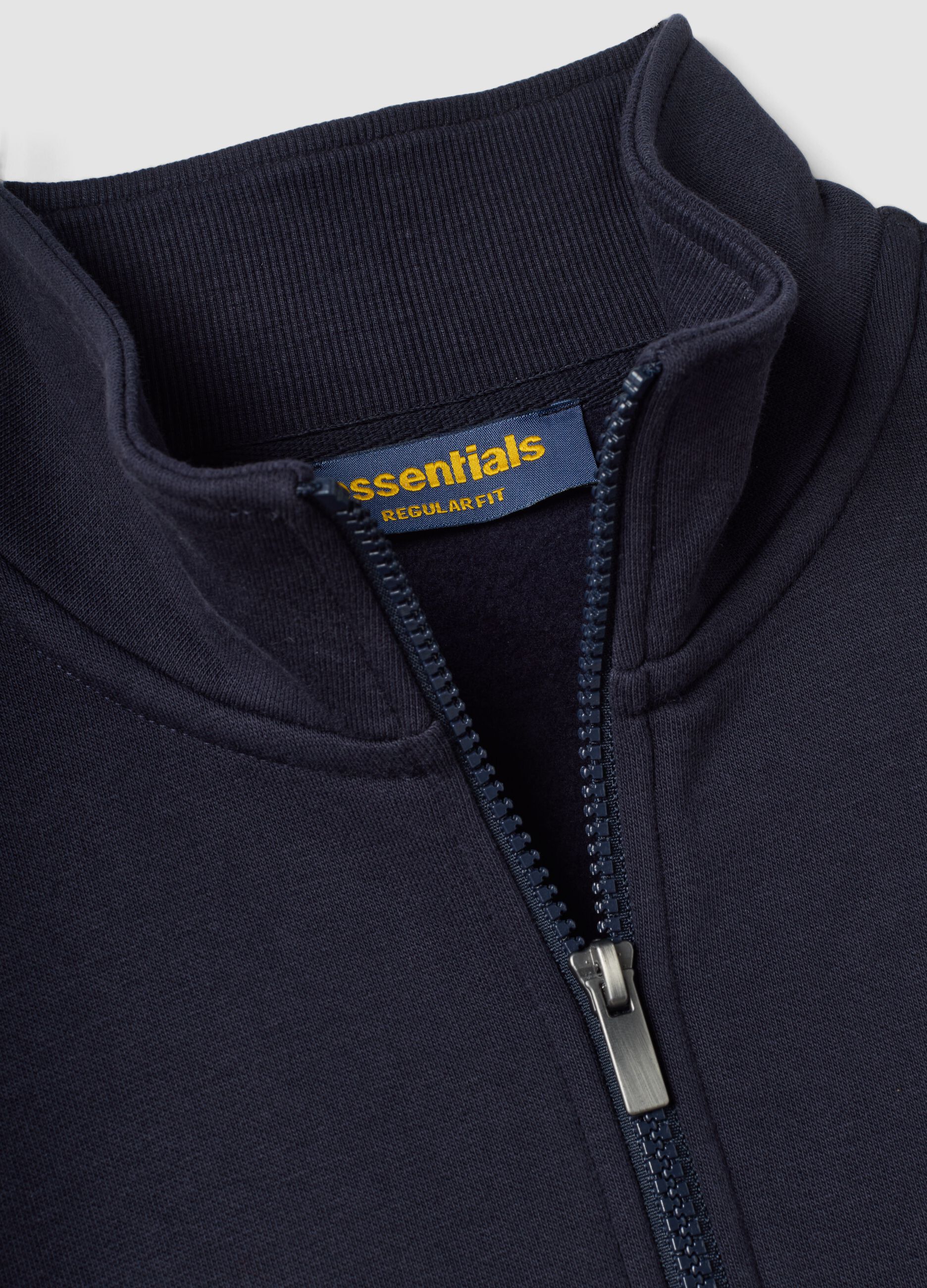 Blue cotton-blend half-zip crew-neck sweatshirt