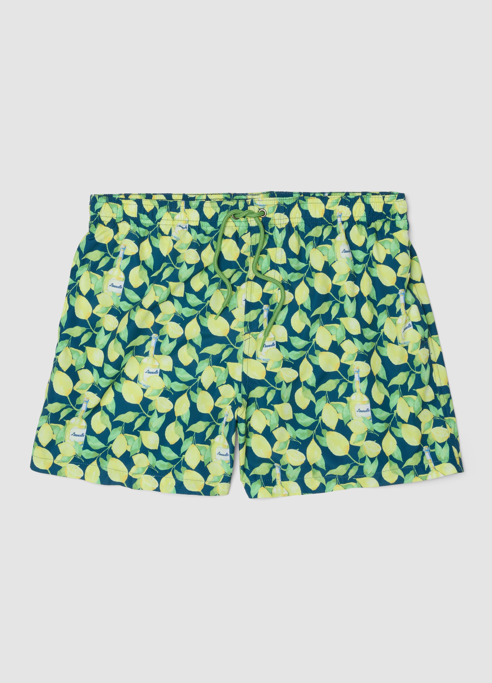 Blaue Boxer-Badeshorts mit Limoncello-Print