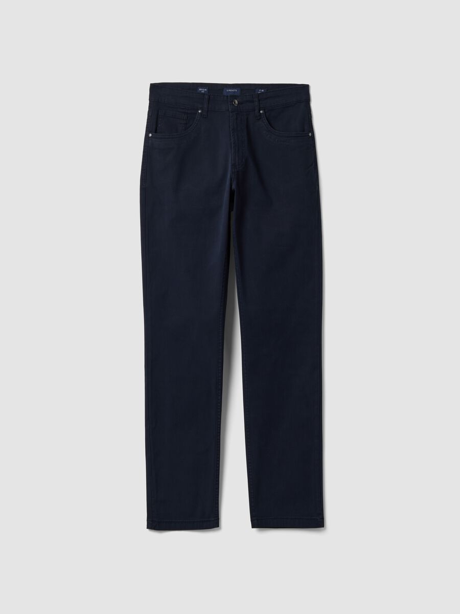 Blue regular-fit stretch cotton twill trousers_4