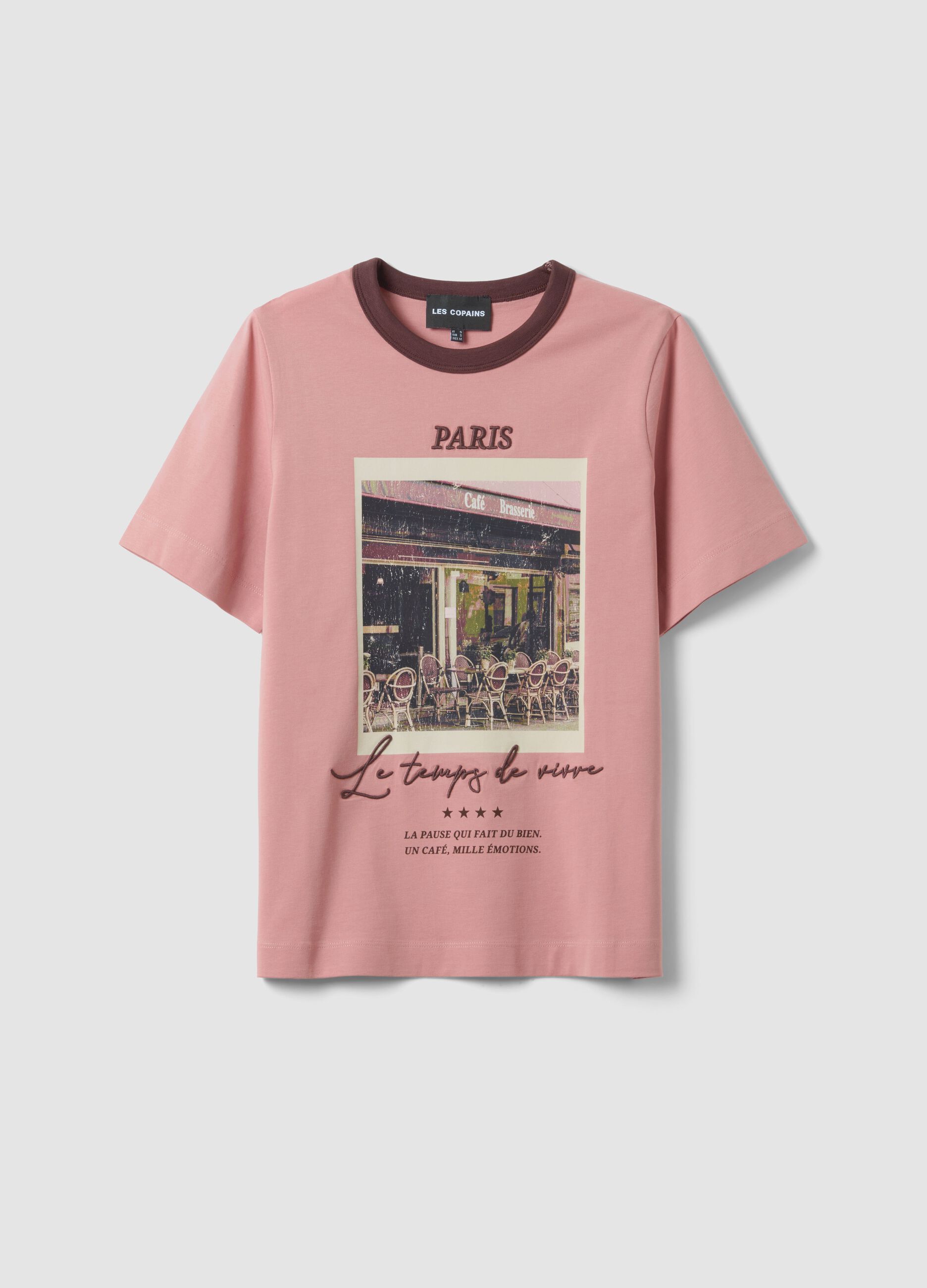 Pink pure cotton T-shirt with Paris print