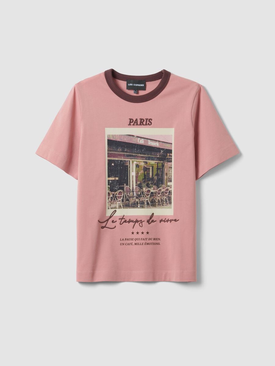 Pink pure cotton T-shirt with Paris print_4