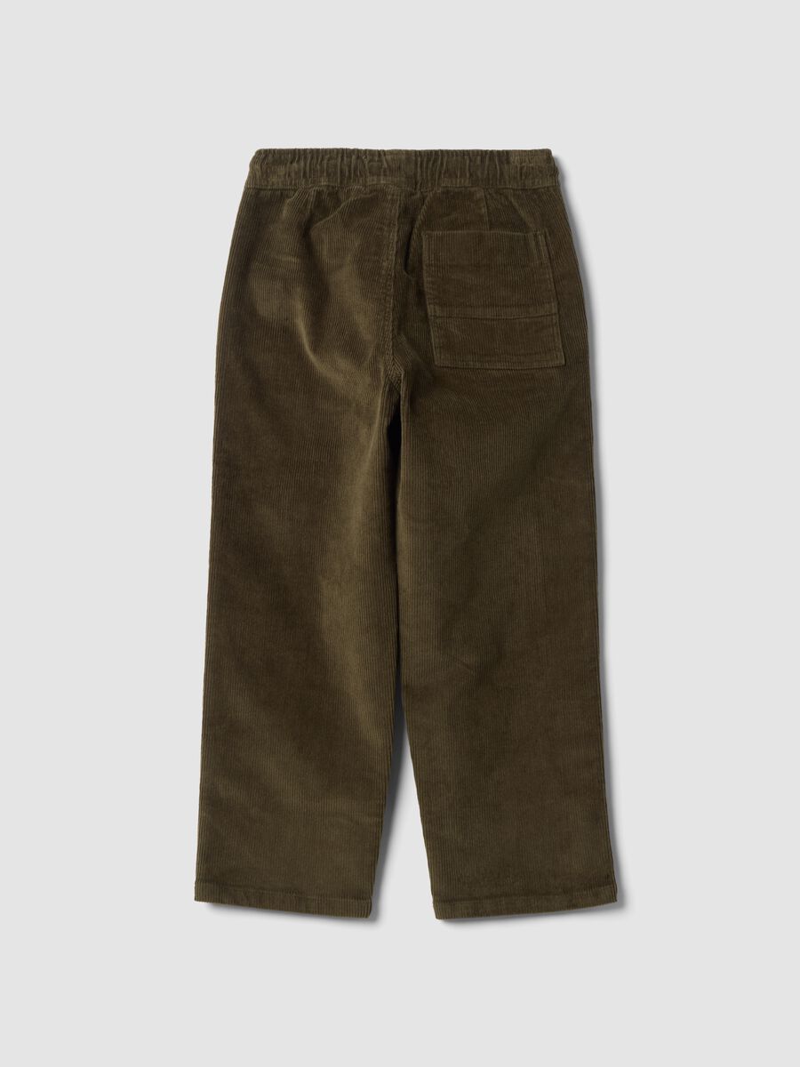 Pantaloni verdi in cotone elasticizzato a coste_1