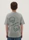Boys' Green Pure Cotton Oversized Fit T-shirt with Skull_1