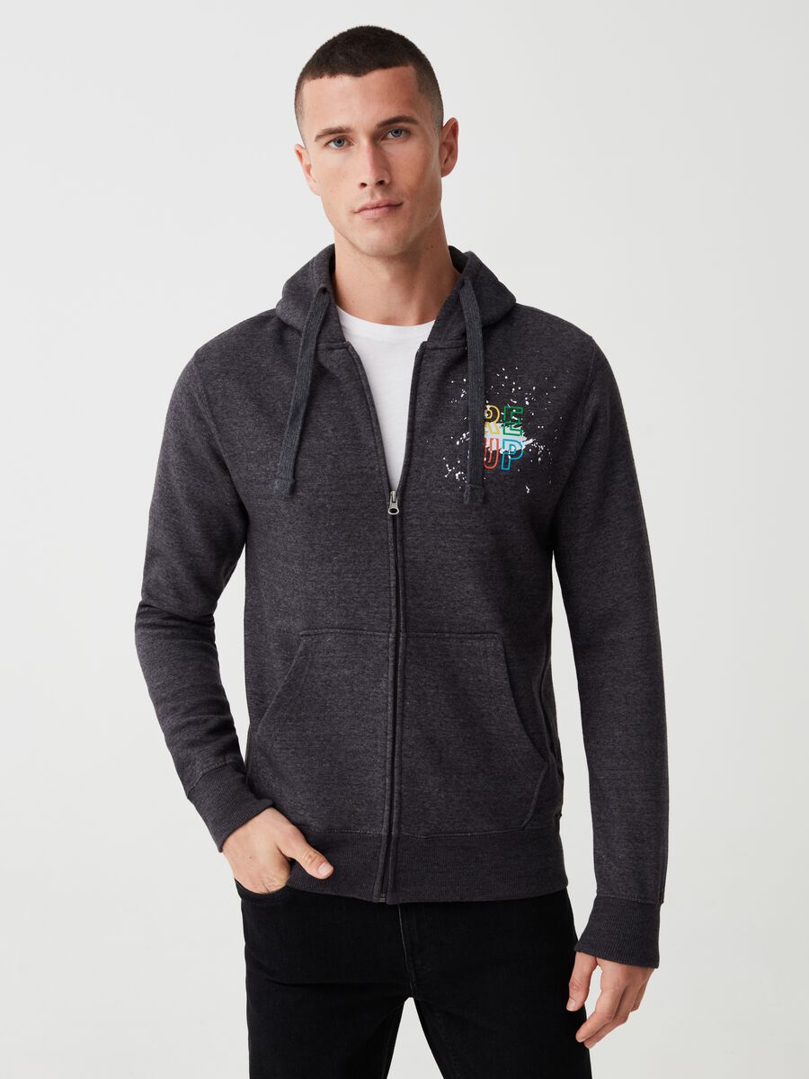 Full-zip sweatshirt in fleece with RE-UP print_0