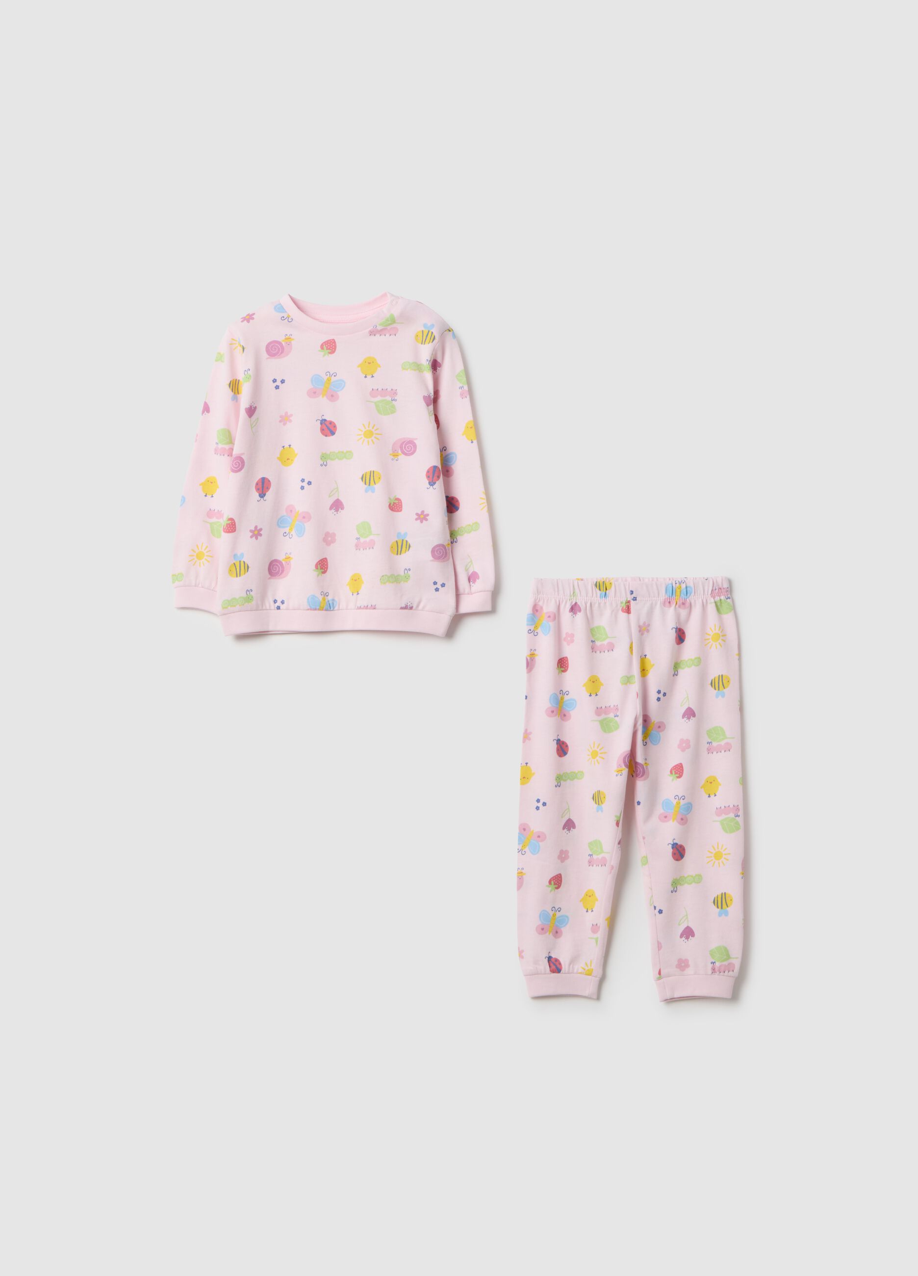 Pink baby girl pyjamas in pure cotton regular fit with prints