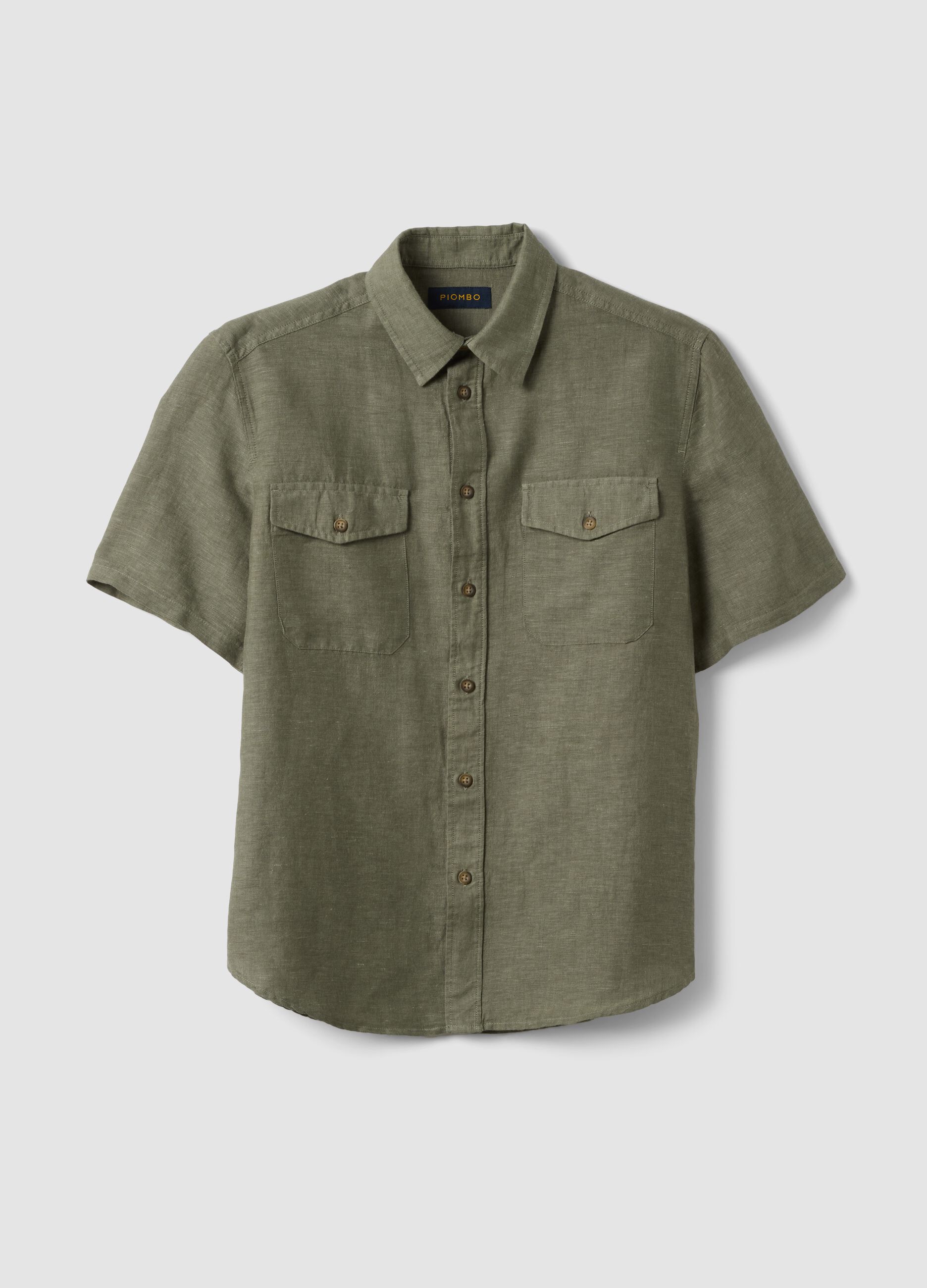 Regular fit green shirt in linen-cotton blend