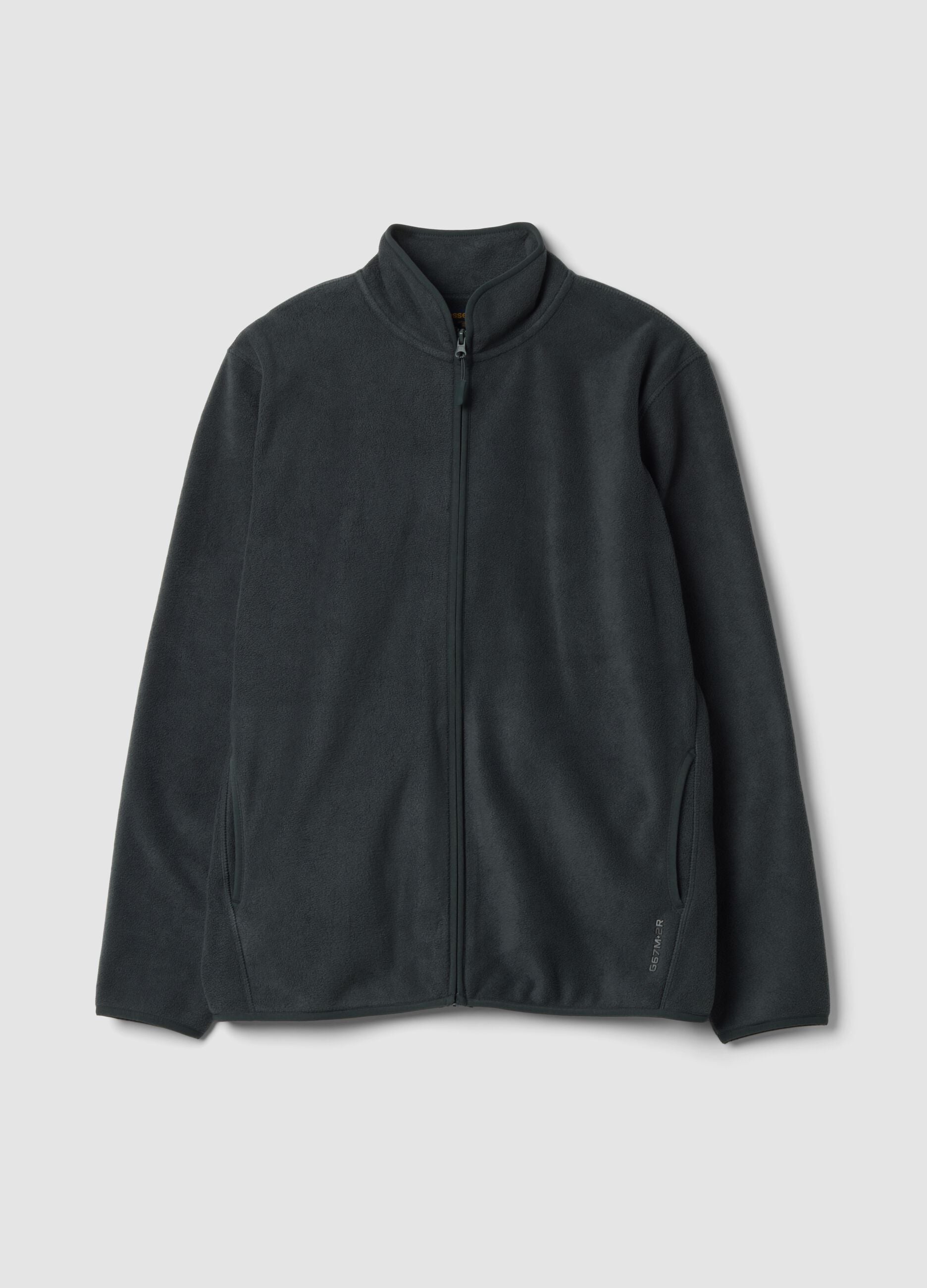 Green fleece sweatshirt with collar, regular fit