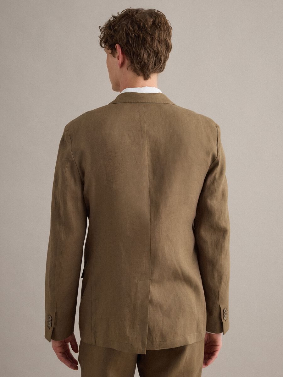 Blazer castanho de linho puro corte regular_4