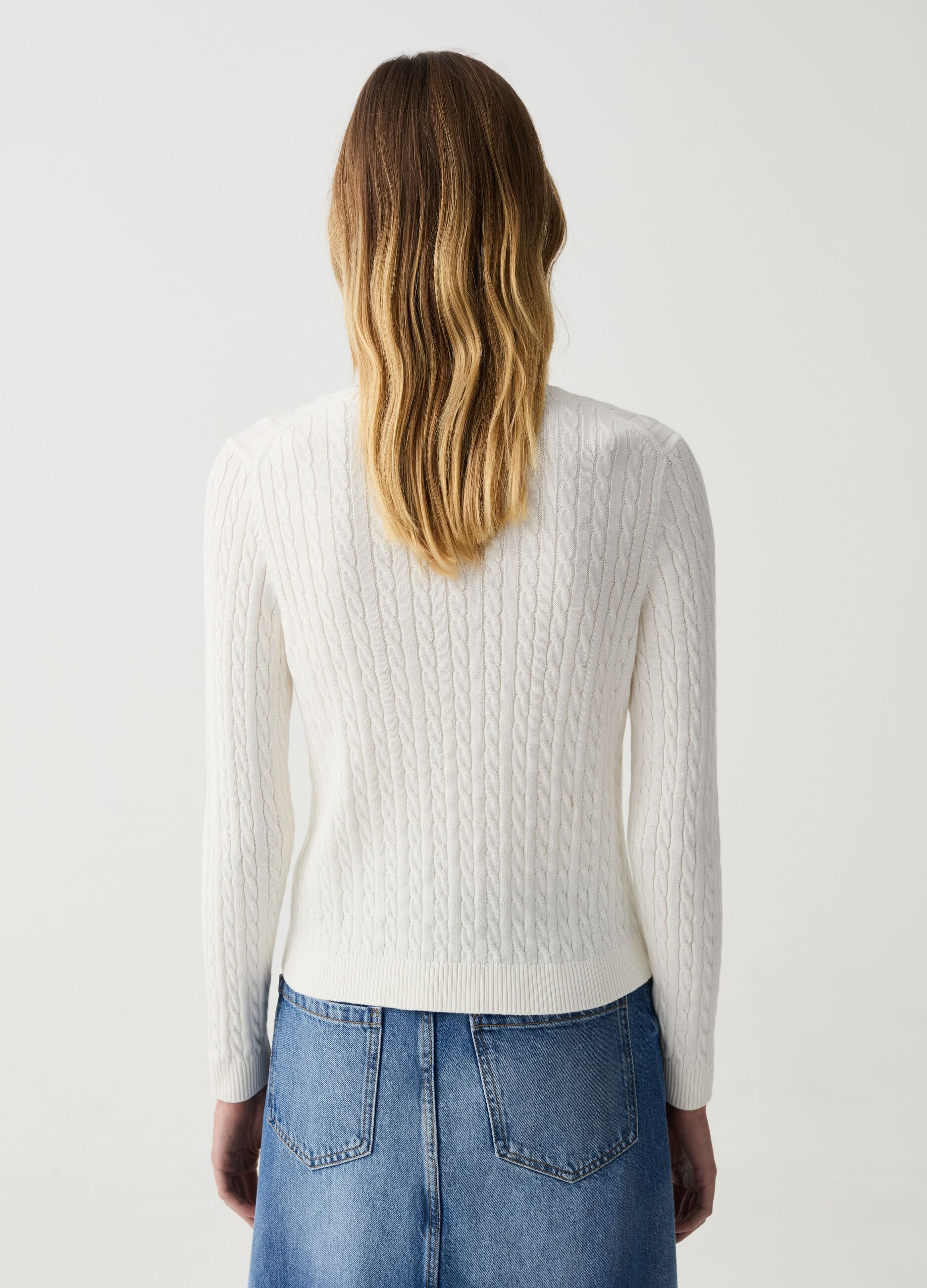 Cotton pullover with cable-knit design