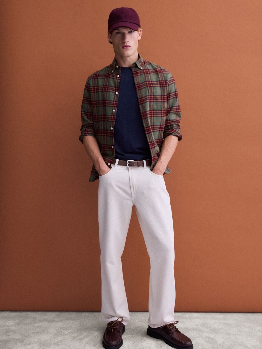 Camisa de franela a cuadros verde y amarilla de puro algod&oacute;n, regular fit_1
