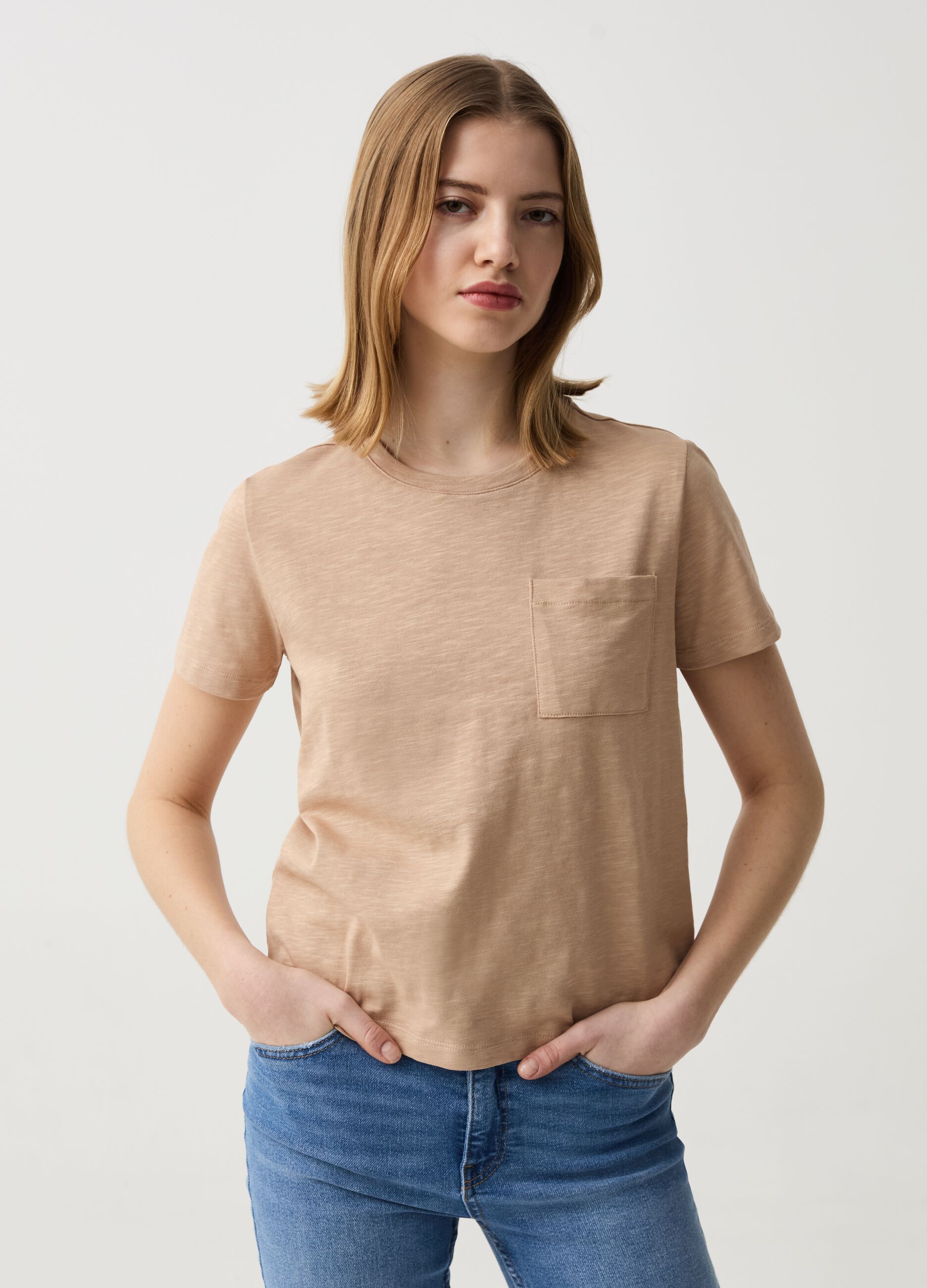 Essential mélange cotton T-shirt with pocket