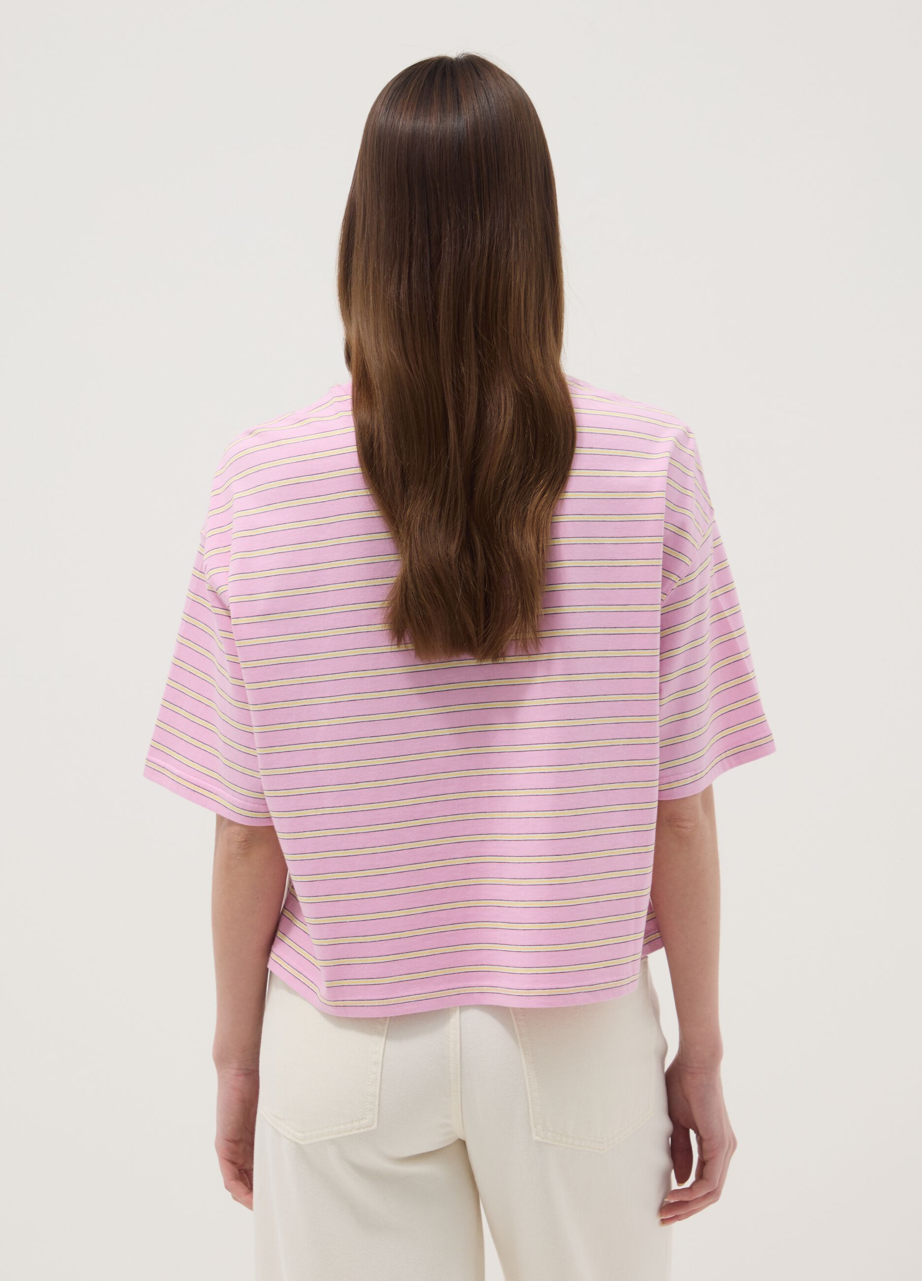 Pink striped pure cotton T-shirt