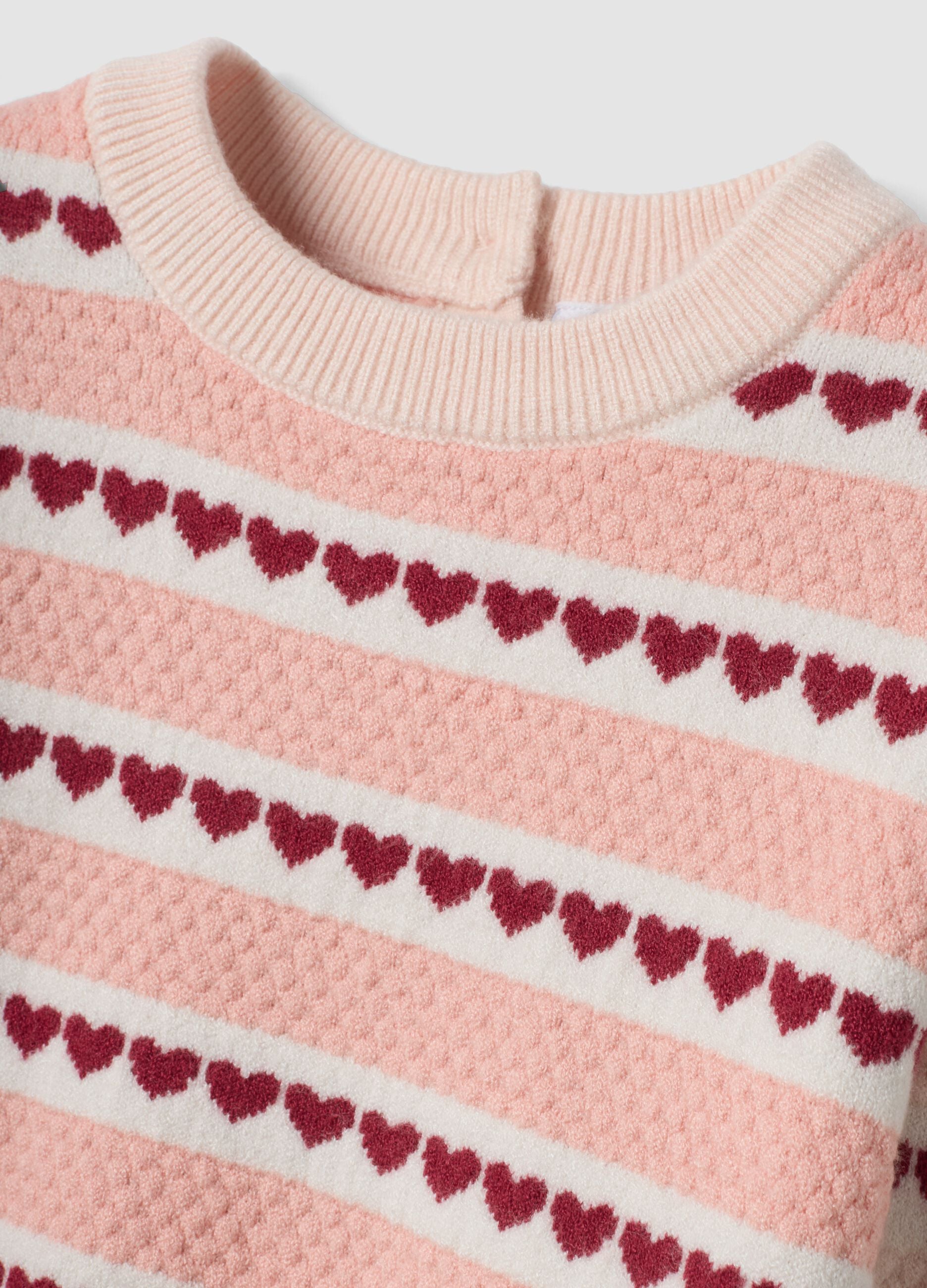 Pink viscose-blend crew-neck jumper, regular fit, with hearts