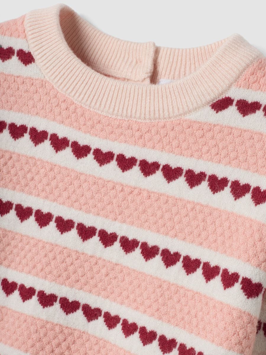 Pink viscose-blend crew-neck jumper, regular fit, with hearts_3
