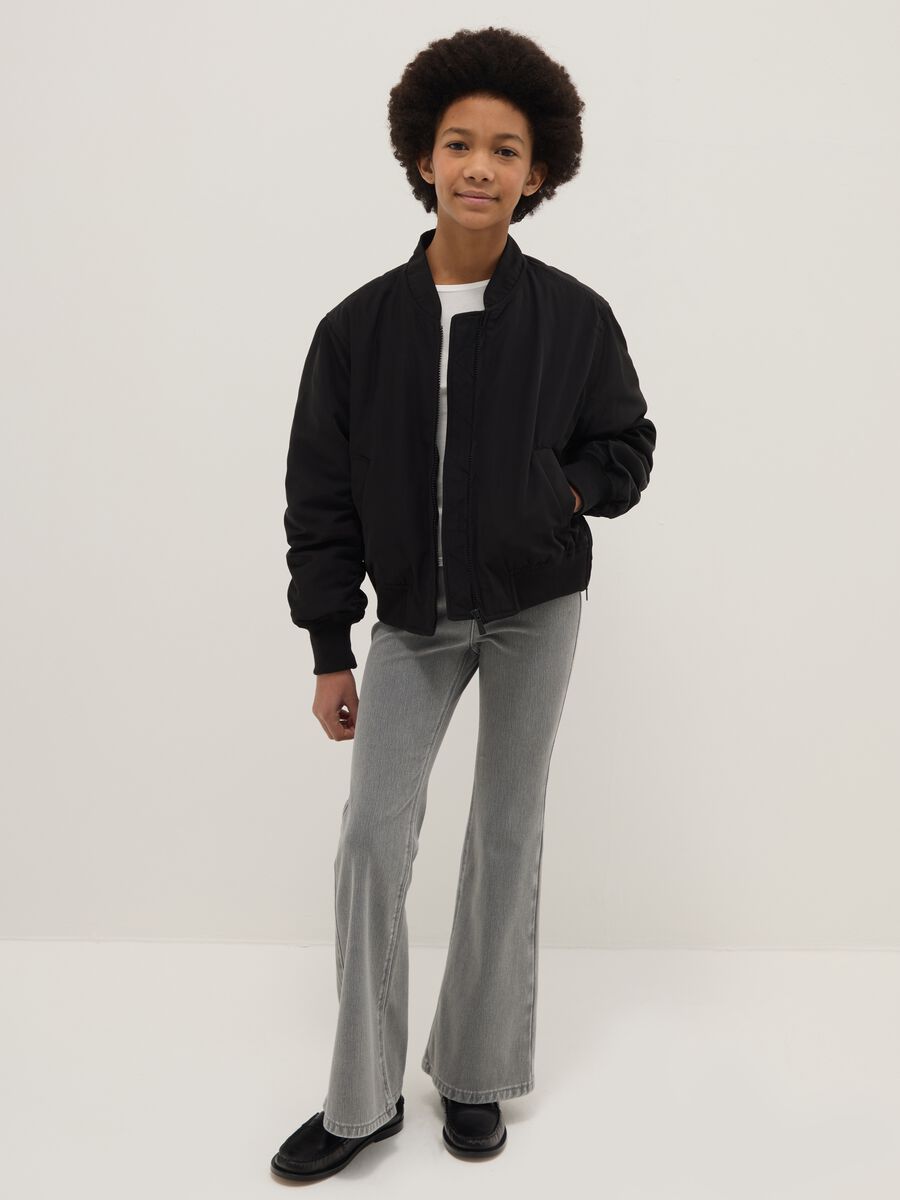 Grey denim flare jeans for girls_0