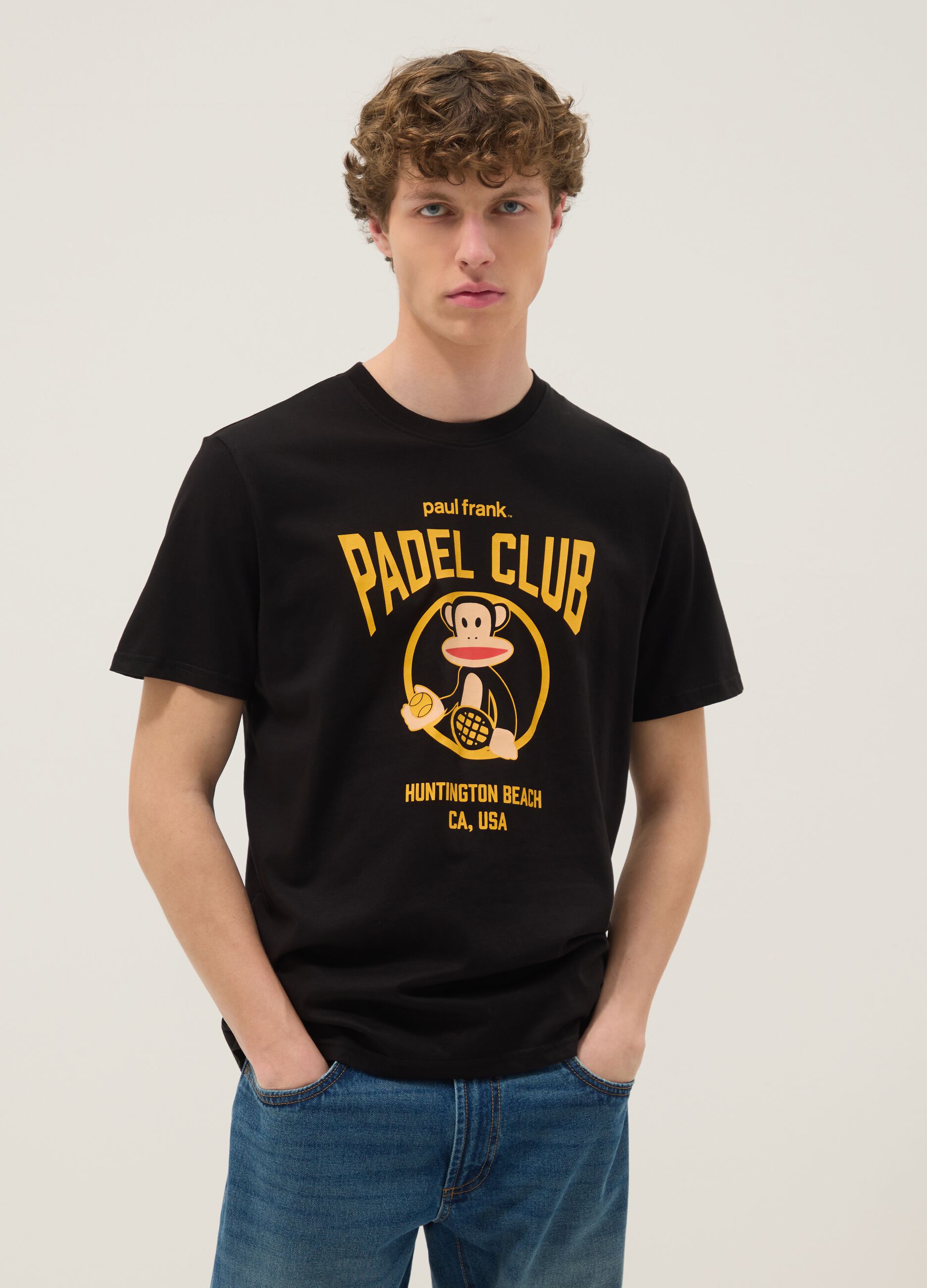 Schwarzes T-Shirt mit Print aus reiner Baumwolle, Regular Fit