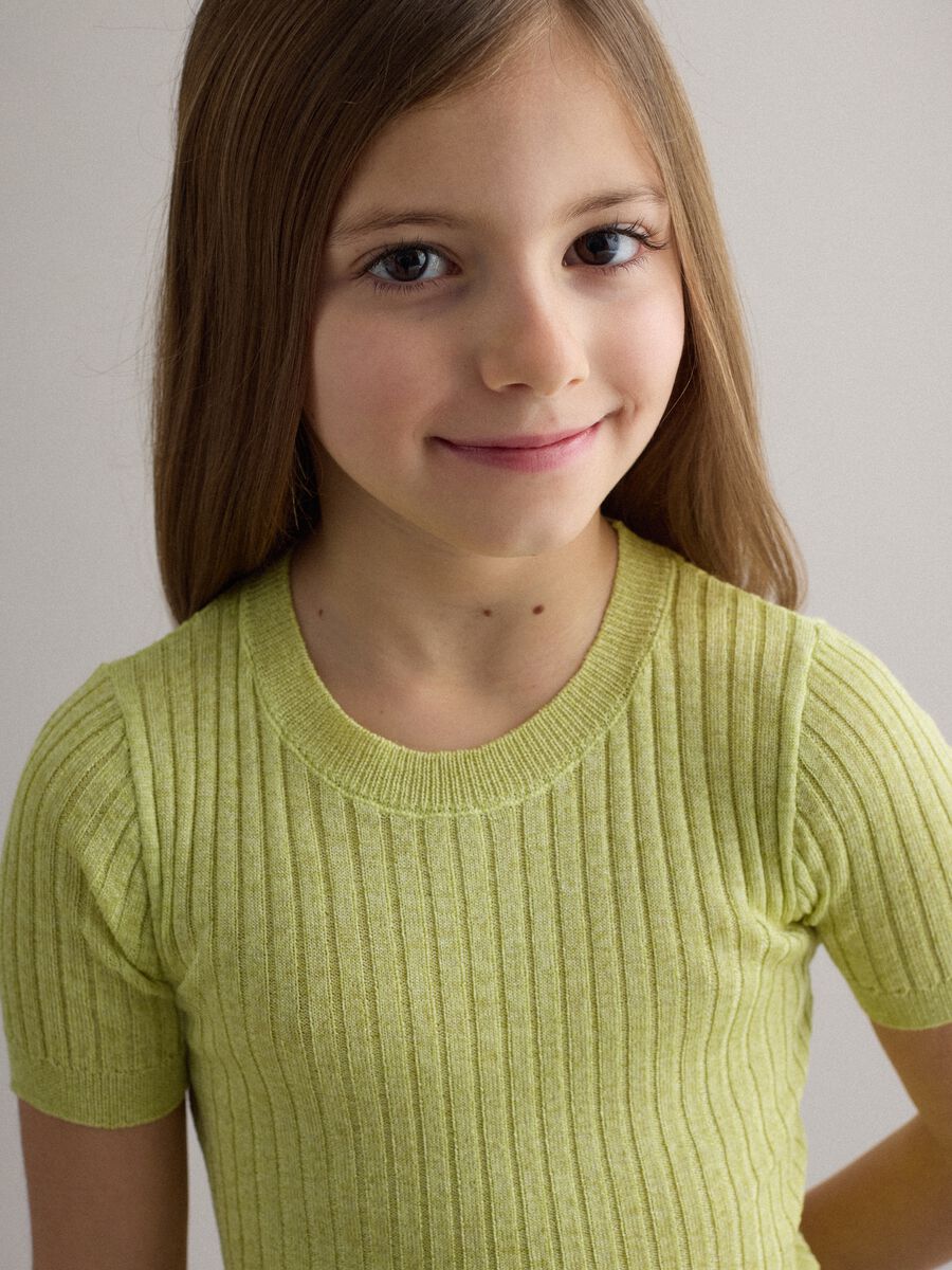 Girls' regular fit yellow ribbed viscose blend jumper_1
