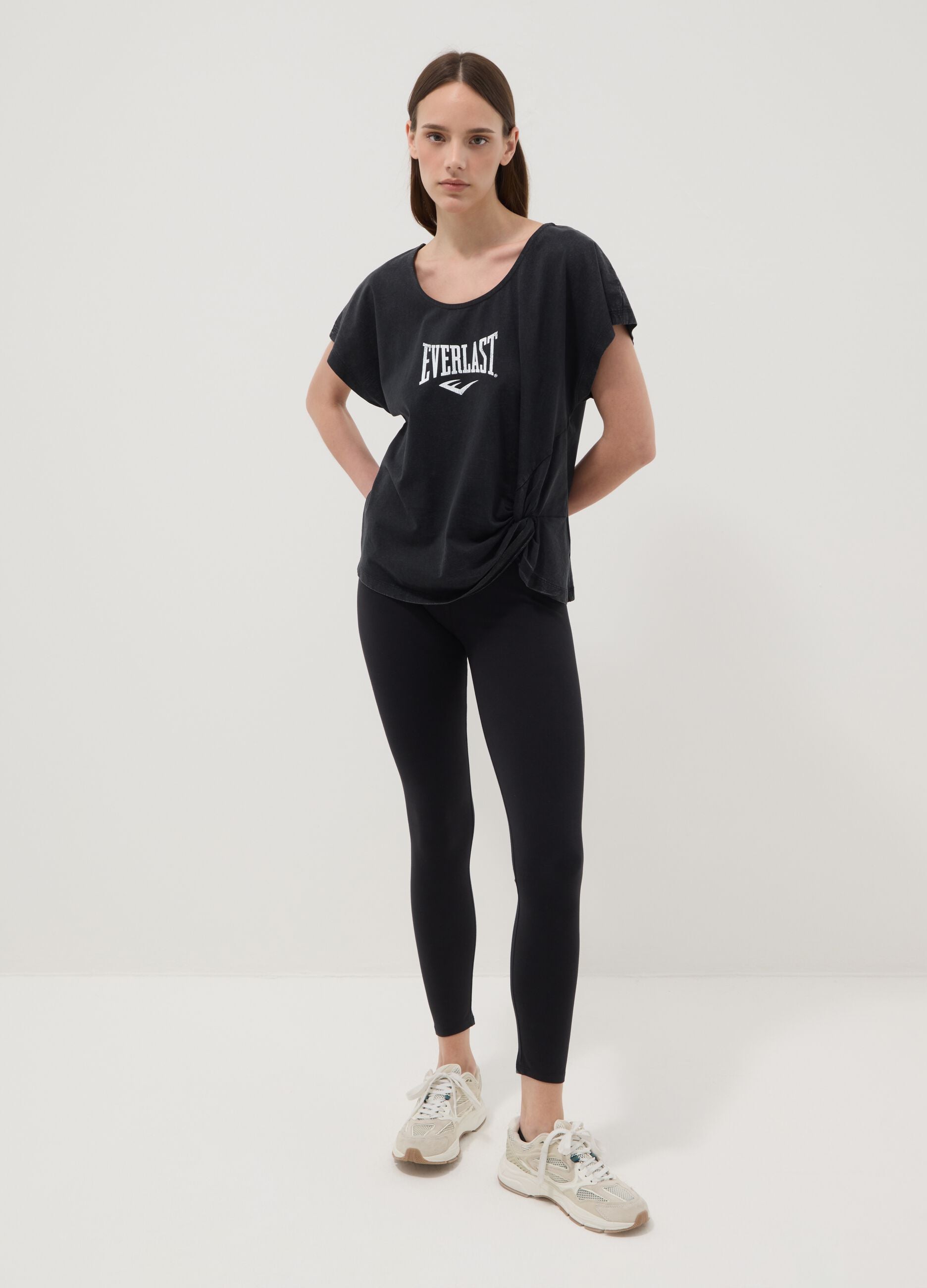 Black pure cotton regular fit T-shirt with knot detail