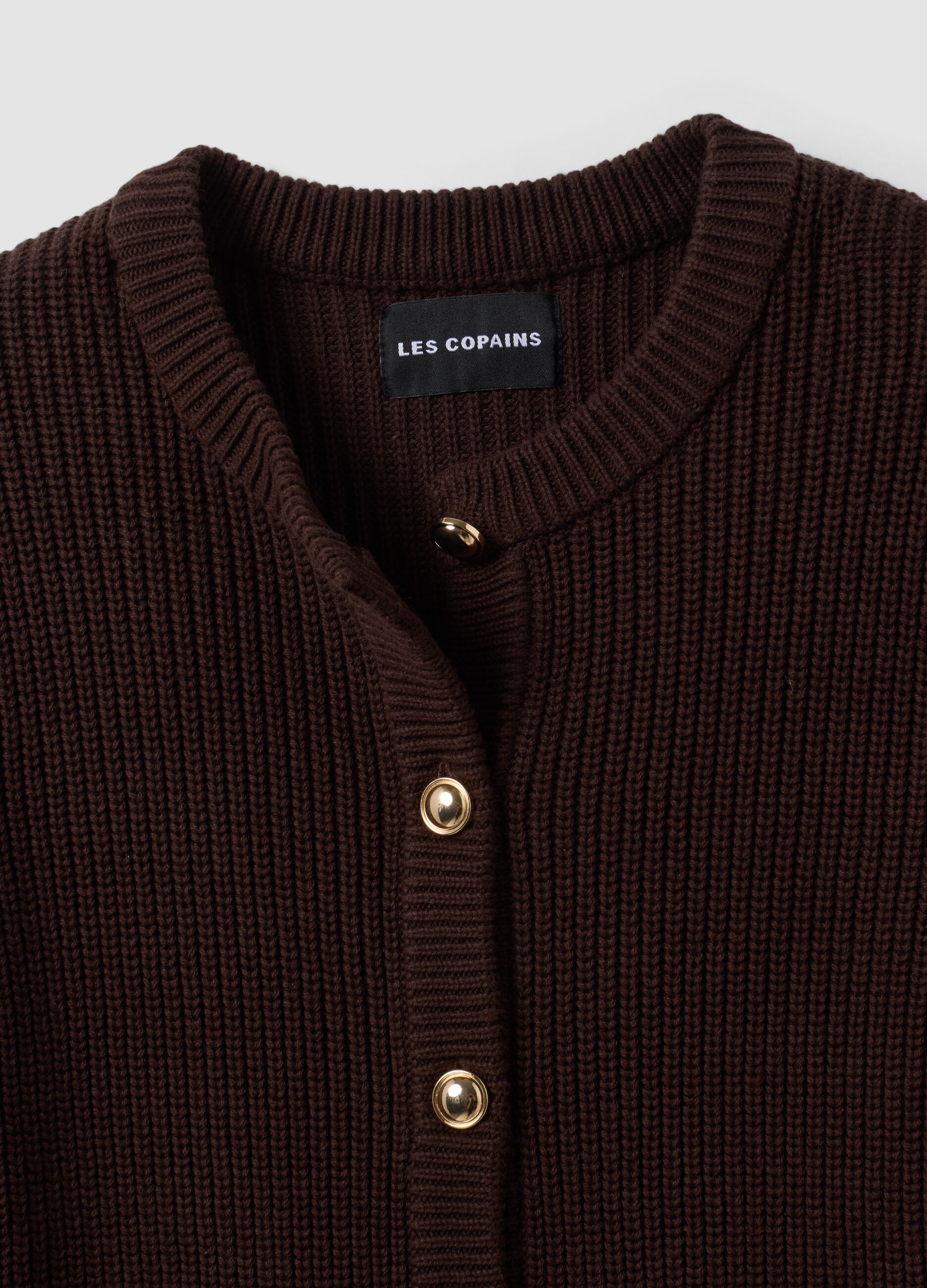 Brown pure cotton crew-neck knit cardigan