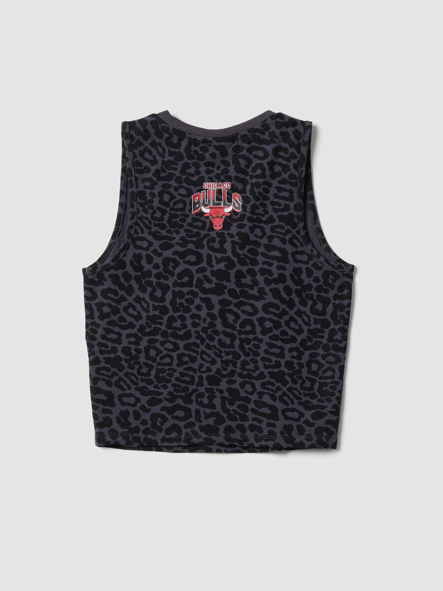 Black stretch cotton tank top with animal print_1