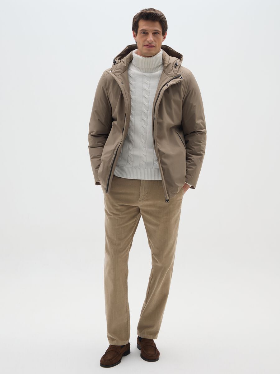 Brown regular fit parka with zip closure_1