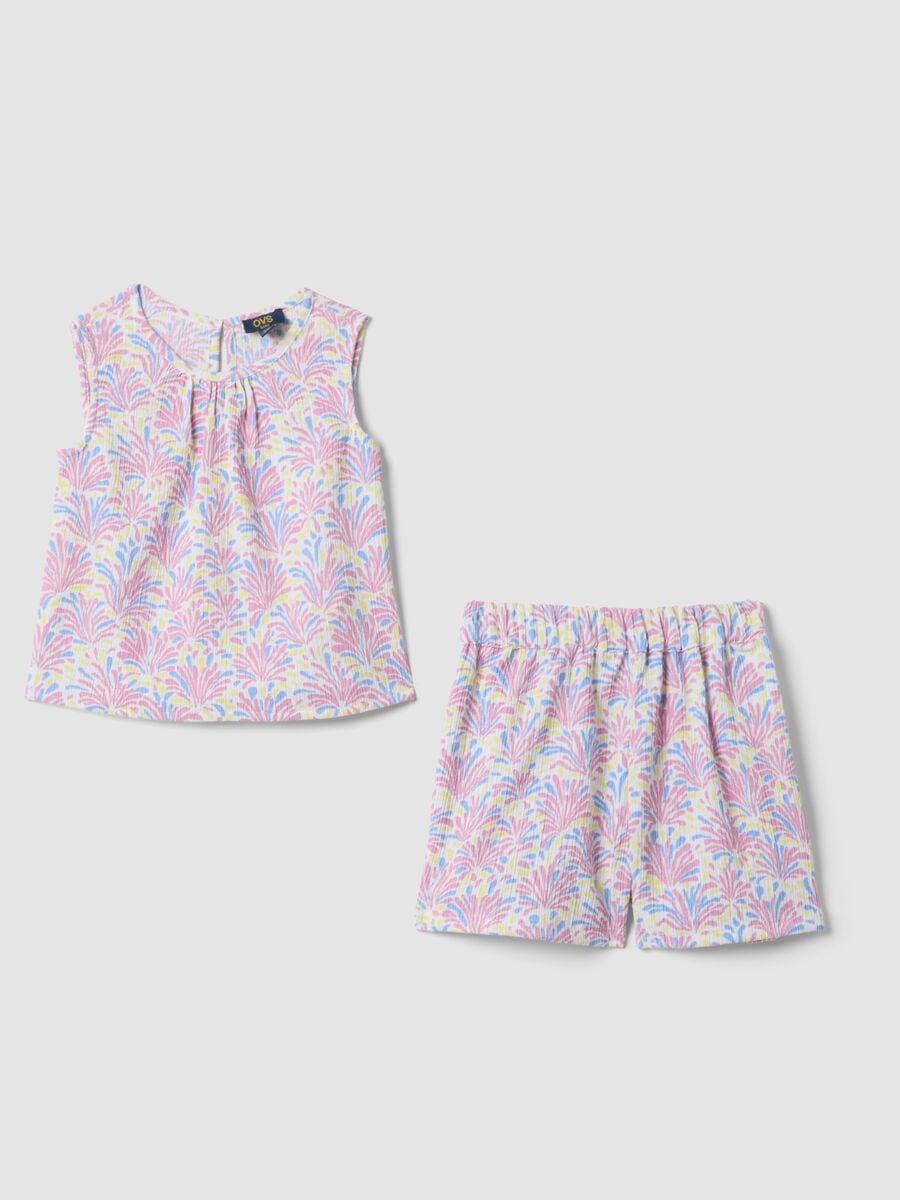 Pink stretch-fabric set with top and shorts for girls_0