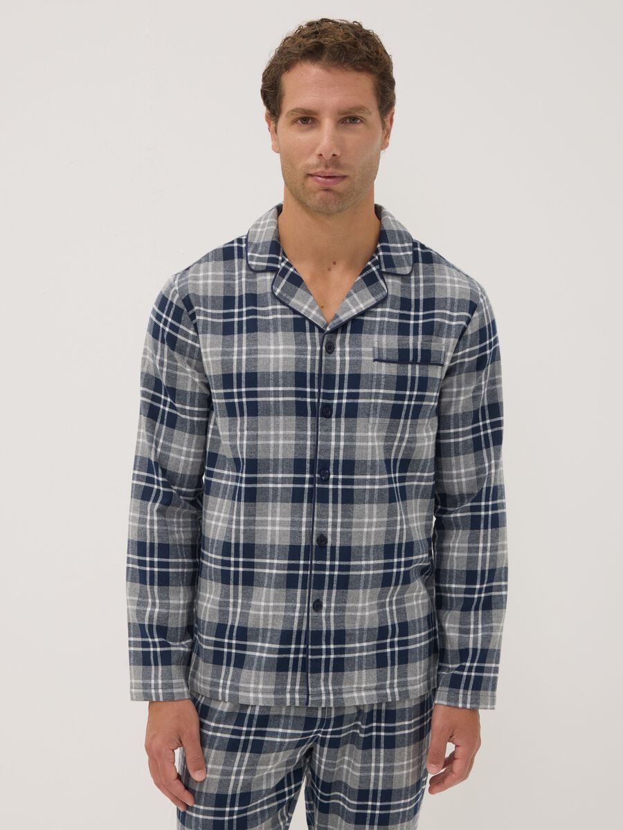 Grey and blue flannel pyjamas in pure organic cotton, regular fit_1
