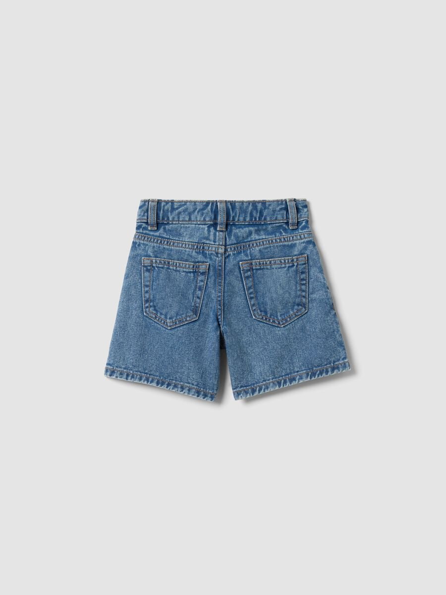 Girls&rsquo; blue denim cotton cargo shorts with wide-leg fit_1