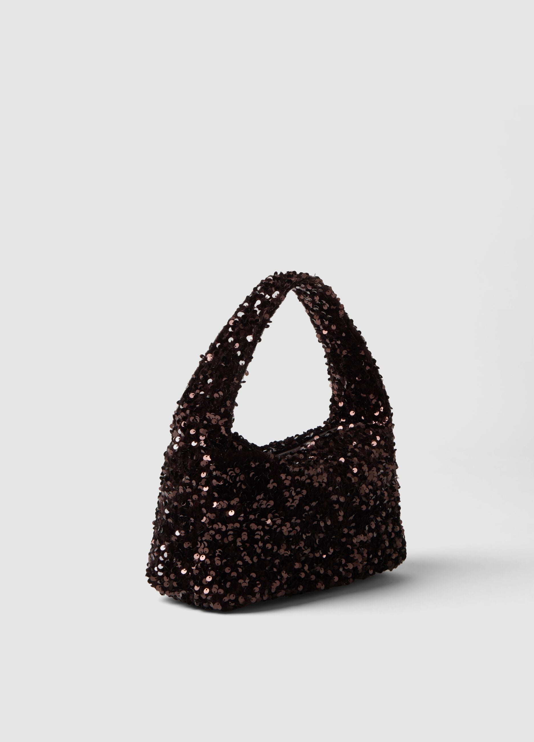 Borsa marrone scuro a spalla con paillettes