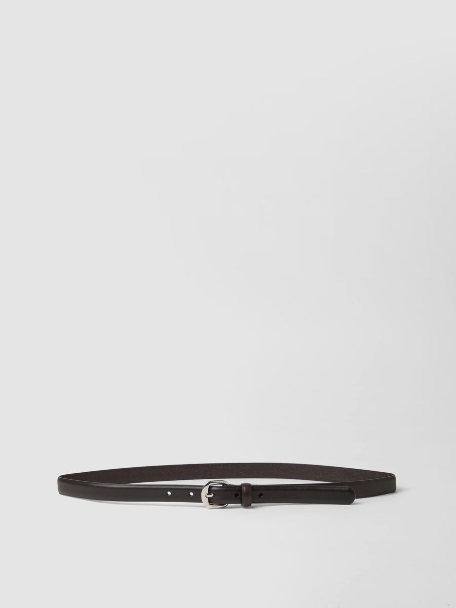 Brown genuine leather belt with metal buckle_0