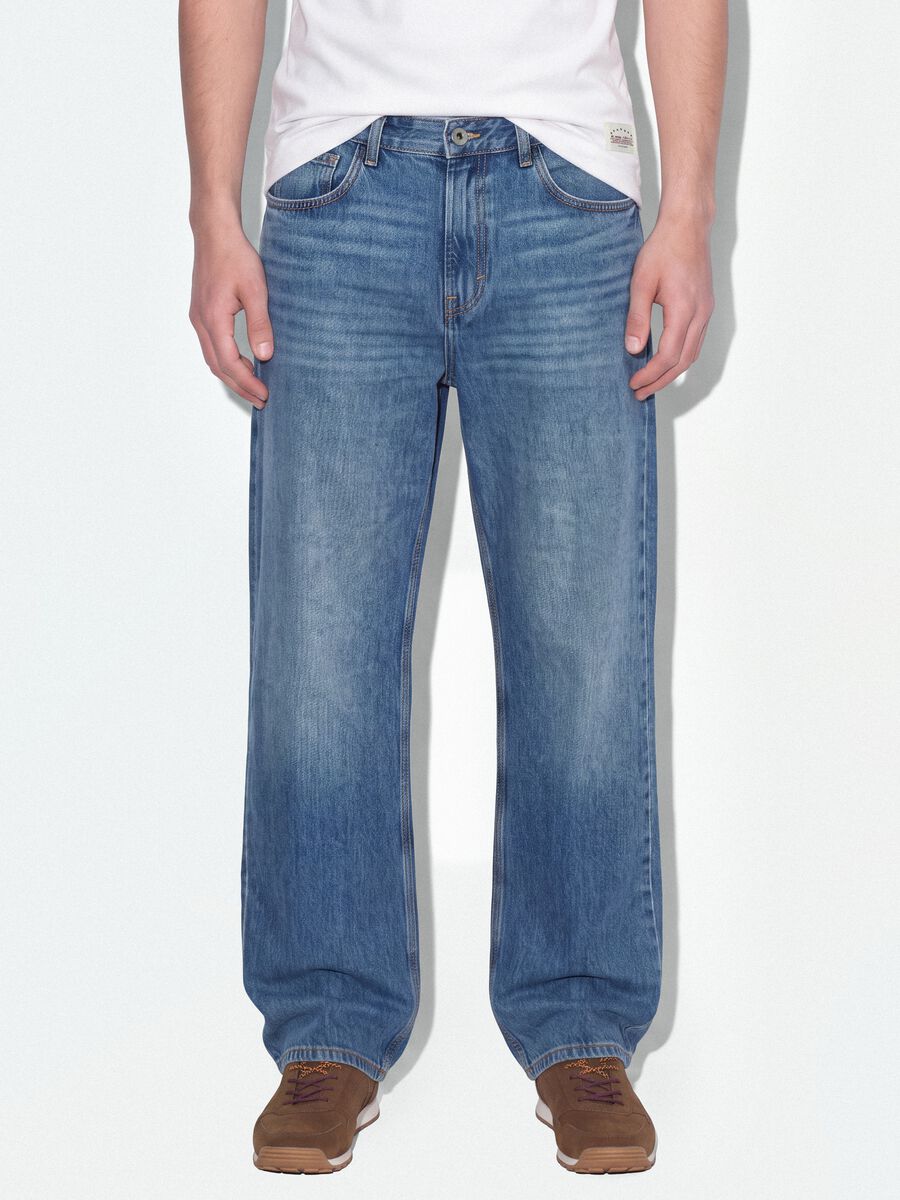 Blue denim jeans in pure cotton, loose fit_1