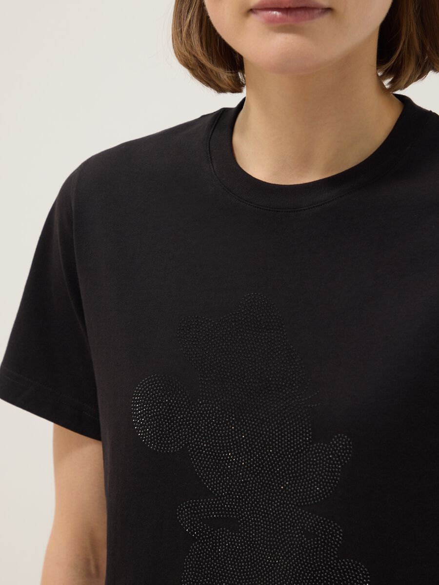 T-shirt noir en pur coton coupe regular avec Mickey Mouse scintillant_3