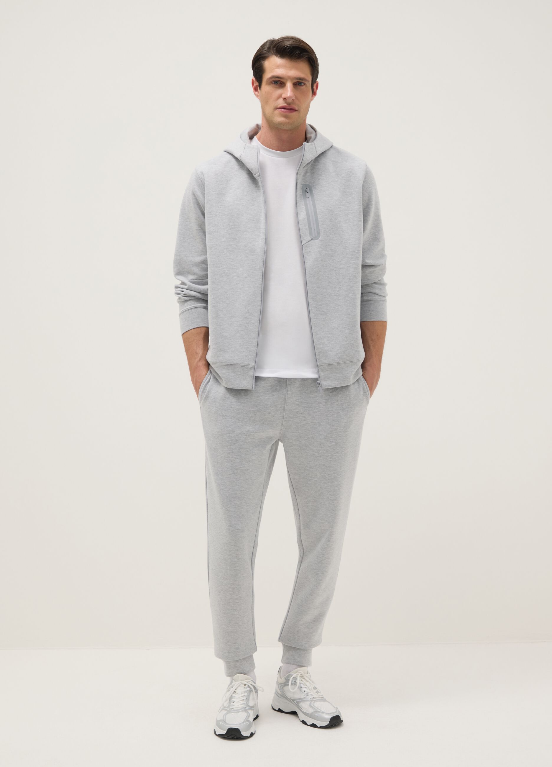 Grey regular fit hoodie with front zip collar