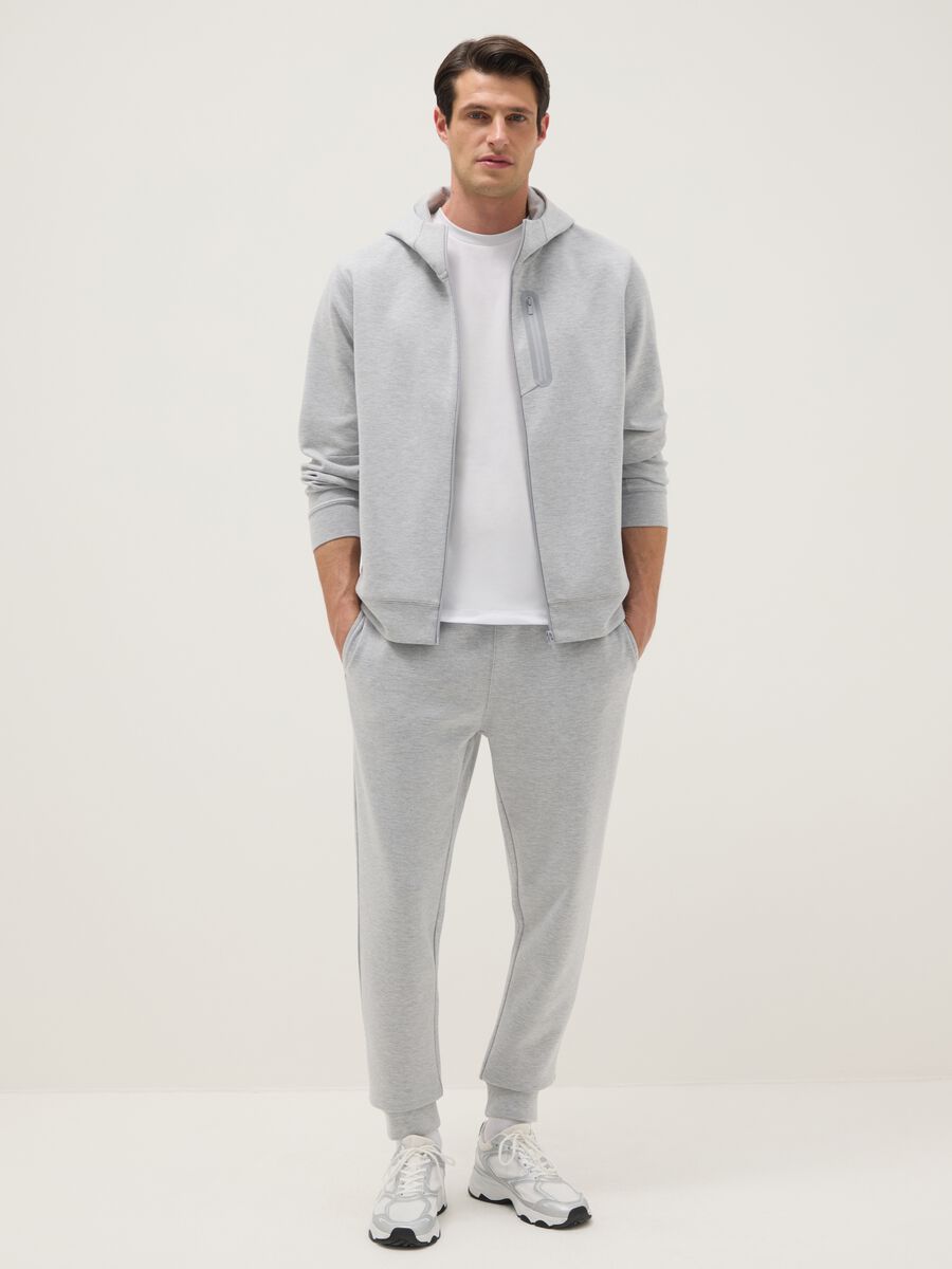 Grey regular fit hoodie with front zip collar_1