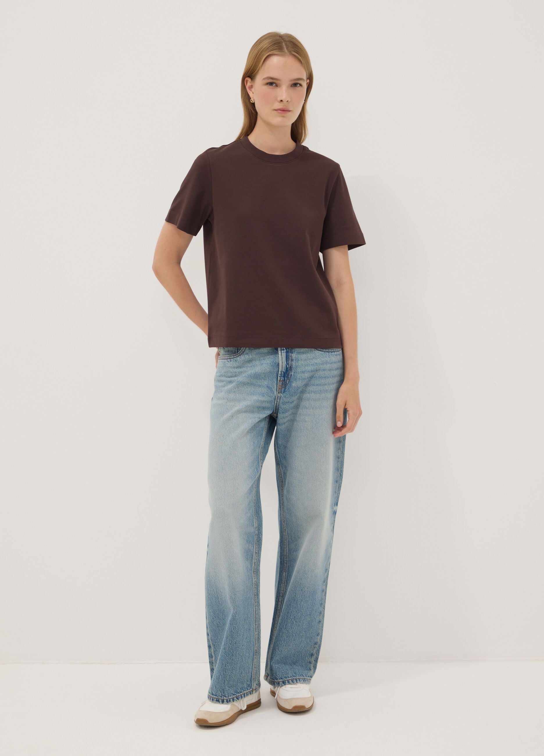 Brown relaxed-fit pure cotton short-sleeve T-shirt