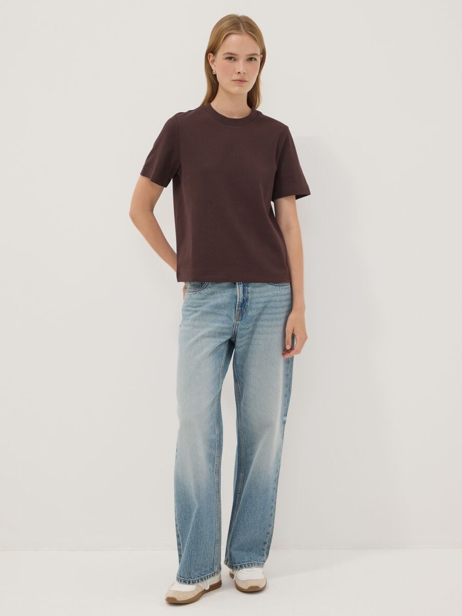 Brown relaxed-fit pure cotton short-sleeve T-shirt_1