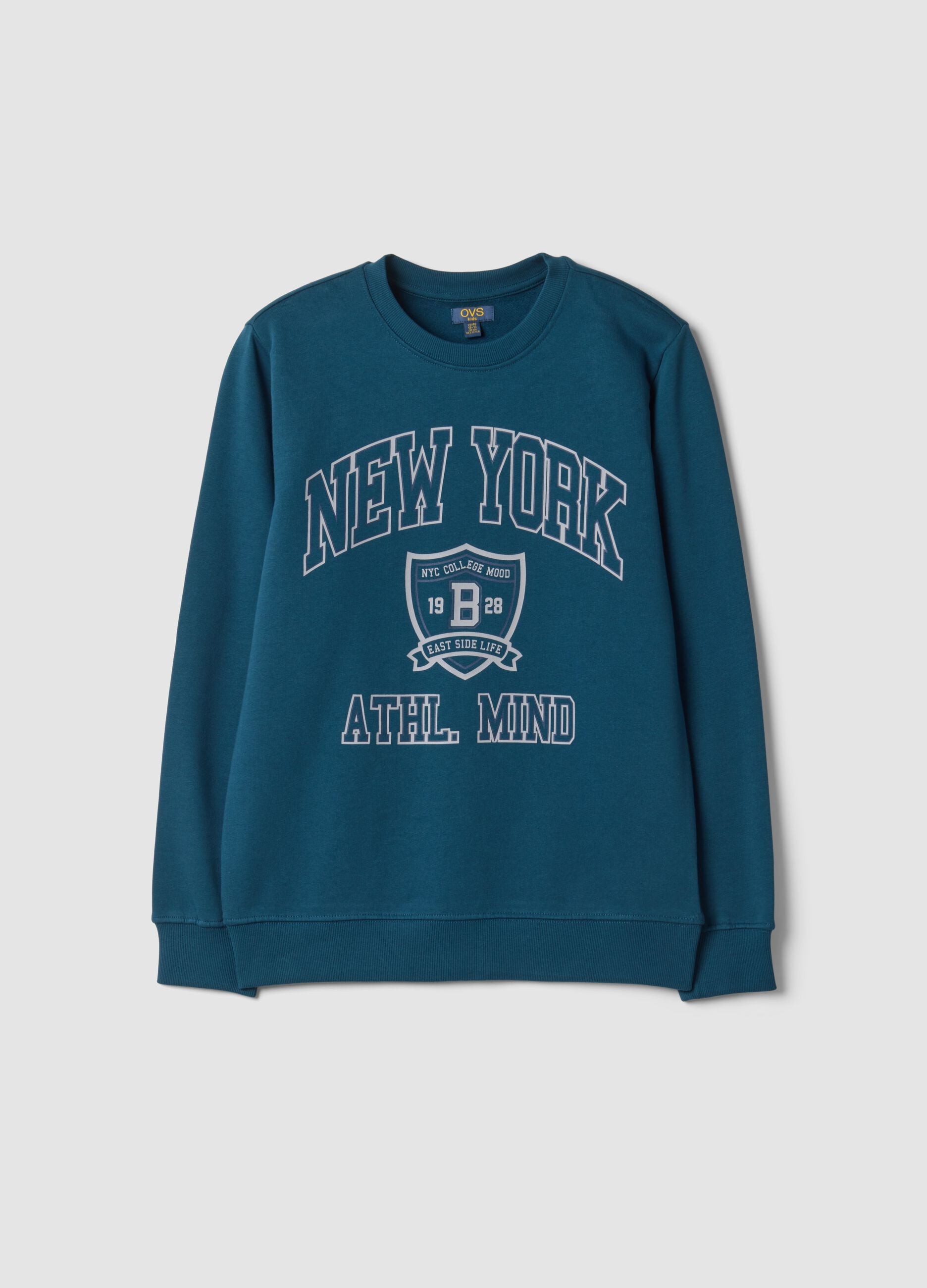 Blue pure cotton crew-neck sweatshirt with college print