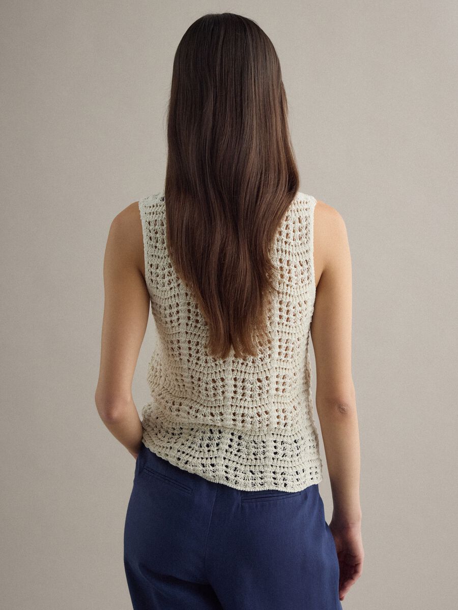 White cotton blend tank top regular fit with mesh texture_3