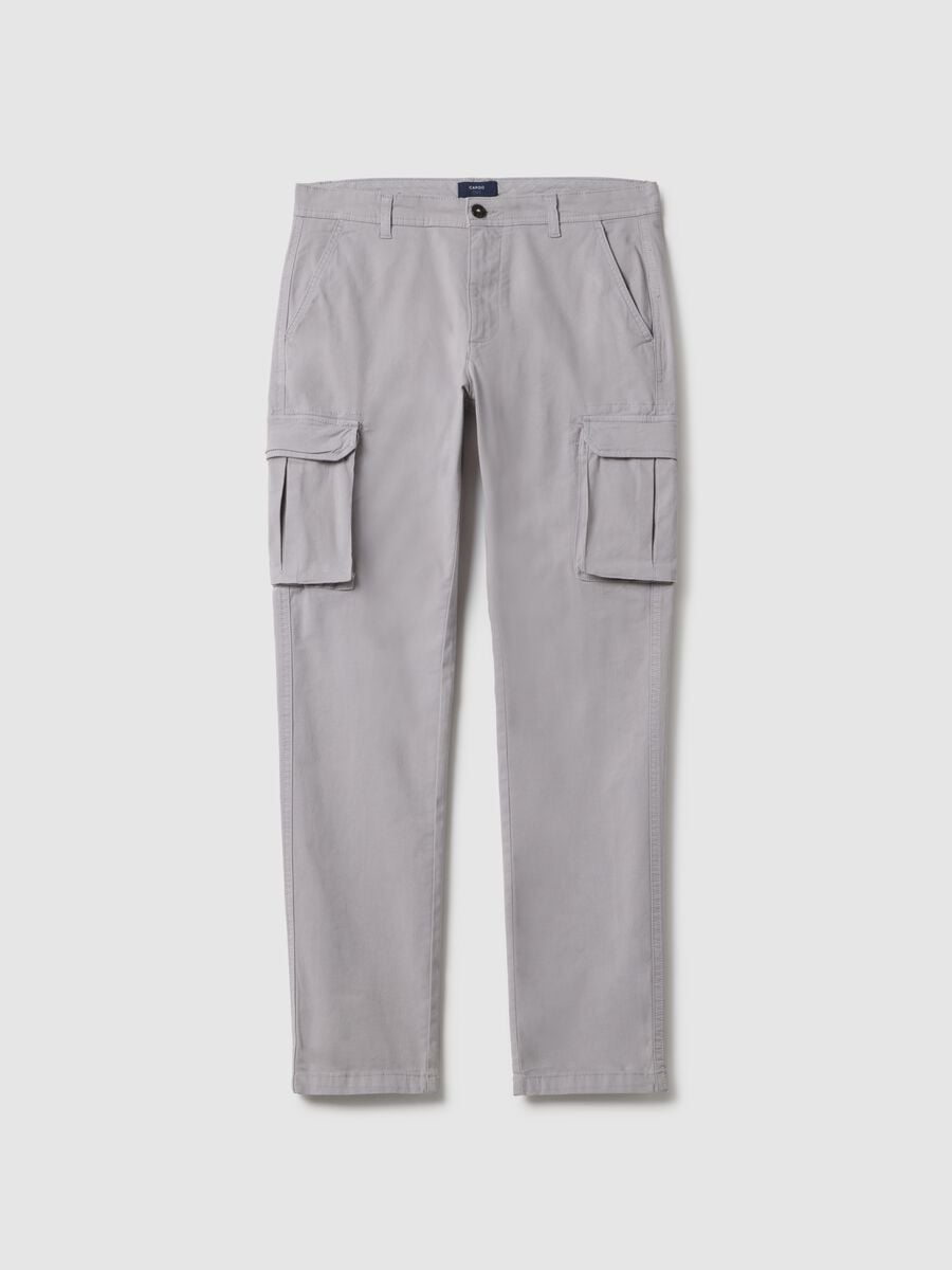 Graue Cargo-Hosen aus elastischer Baumwolle im Slim Fit_4