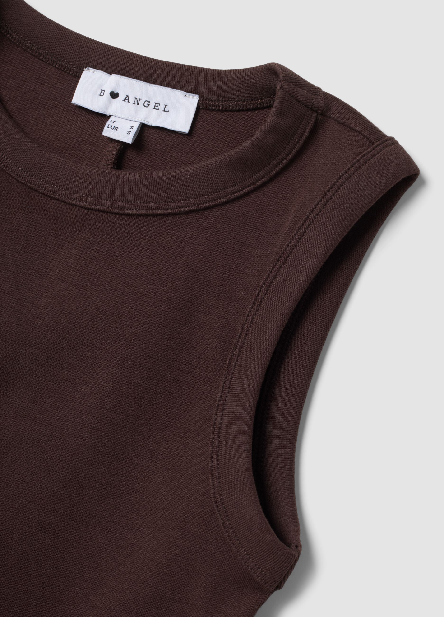 Braunes Crop-Top aus elastischer Baumwolle