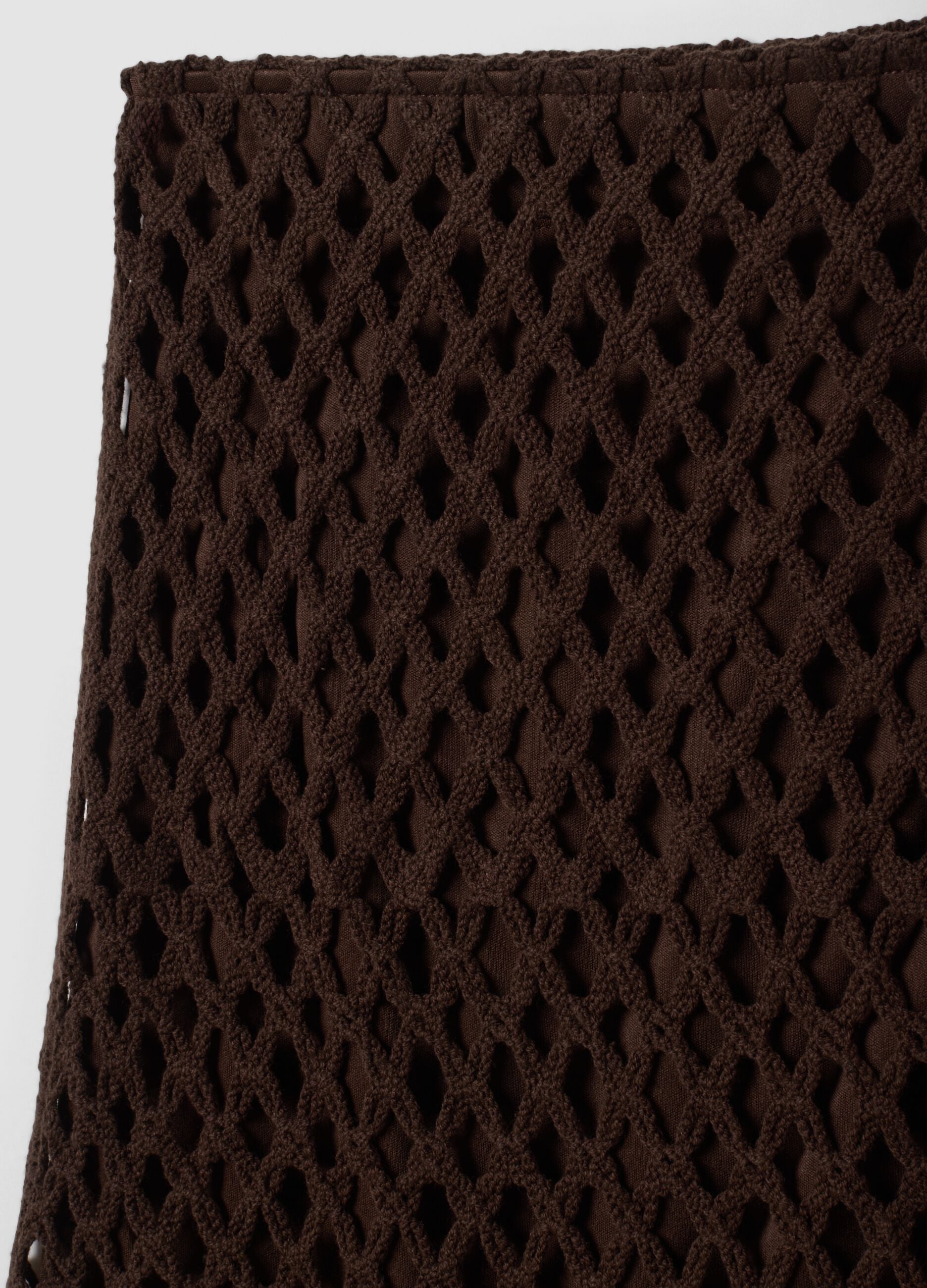 Brown cotton-blend crochet skirt