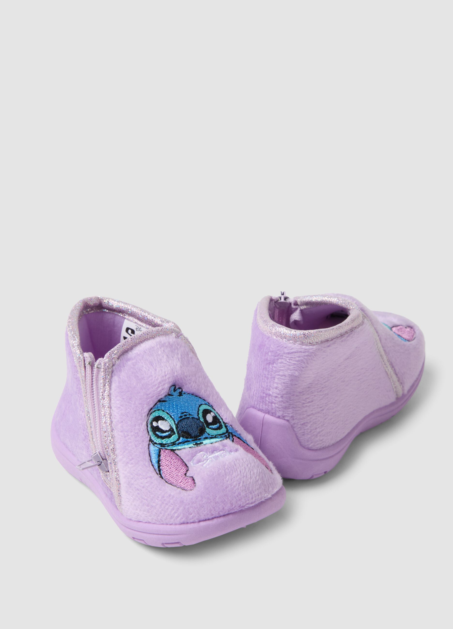 Violette Baby-M&auml;dchen-Hausschuhe mit Stitch-Print