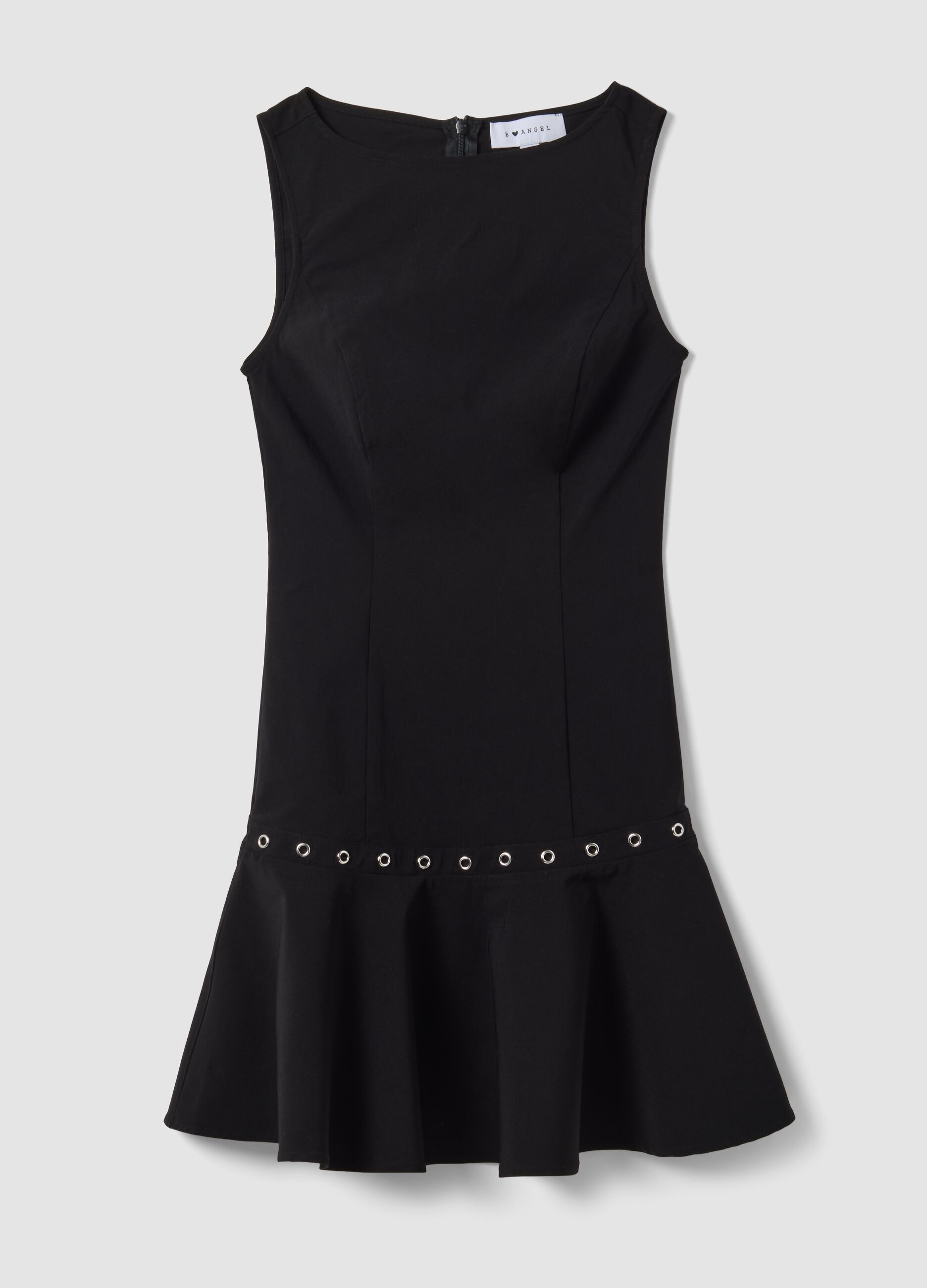 Black sleeveless stretch viscose dress with eyelets