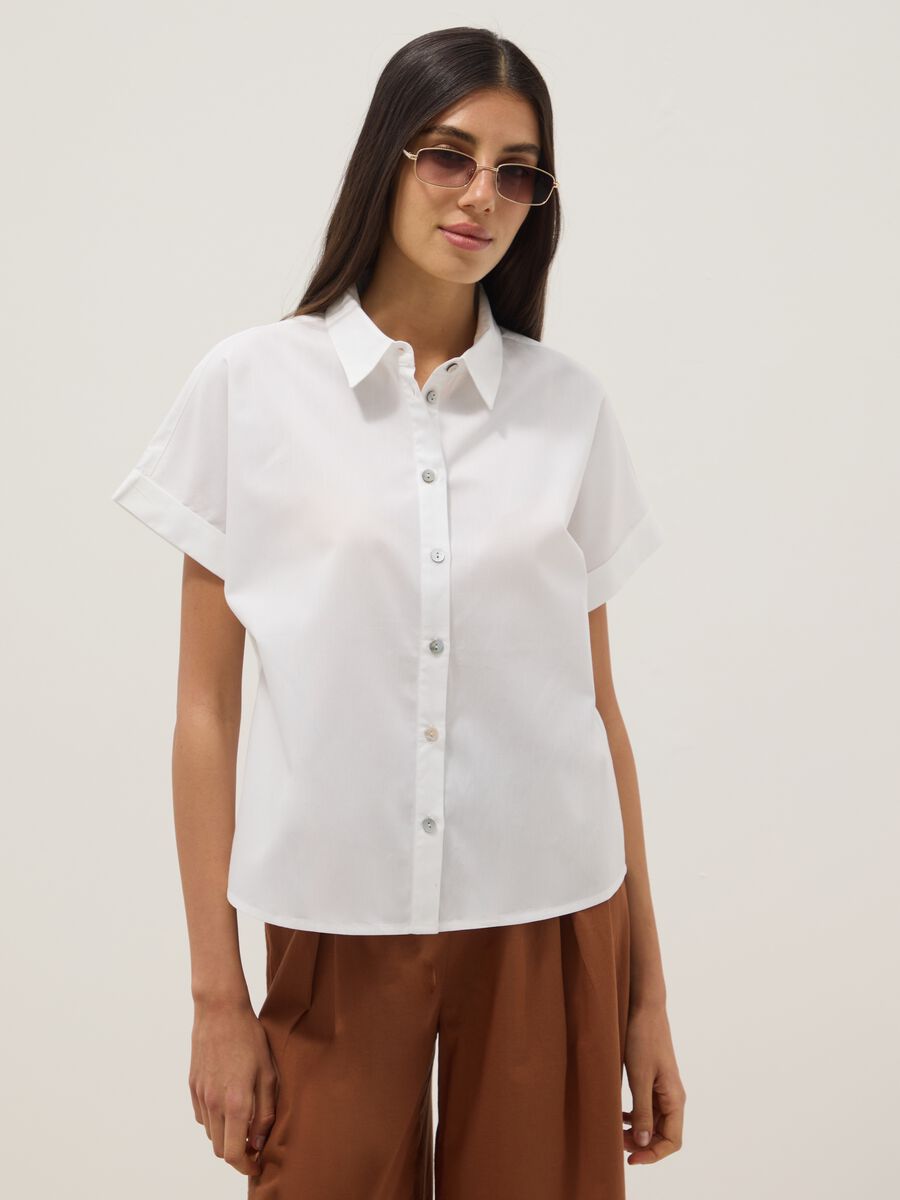 White pure cotton short-sleeve regular-fit shirt_1
