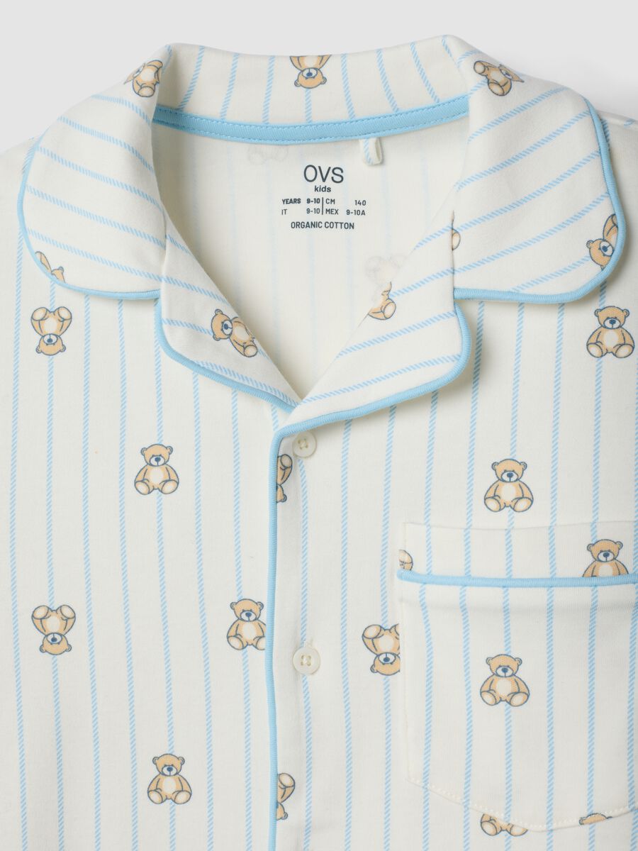 Pigiama bianco in puro cotone con girocollo e fantasia orsetti_2